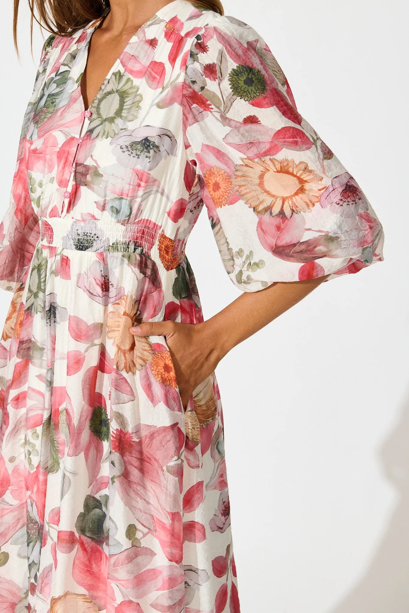 Love Story Midi Dress in Multi Pink Floral Print sold by St Frock product image thumbnail 5