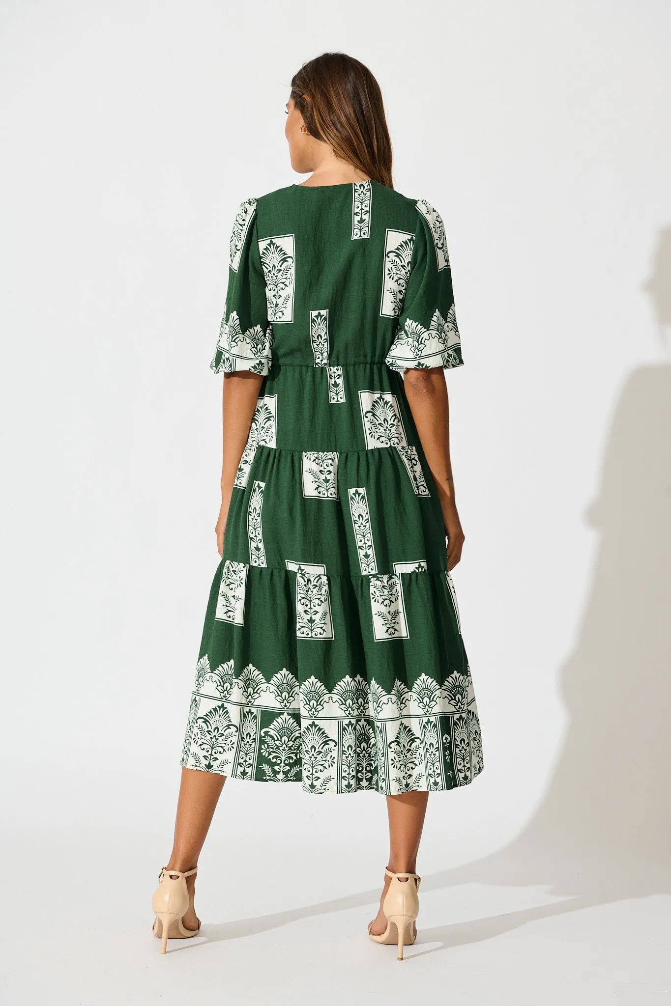 Paradise Midi Dress in Emerald Green Border Print sold by St Frock product image thumbnail 4