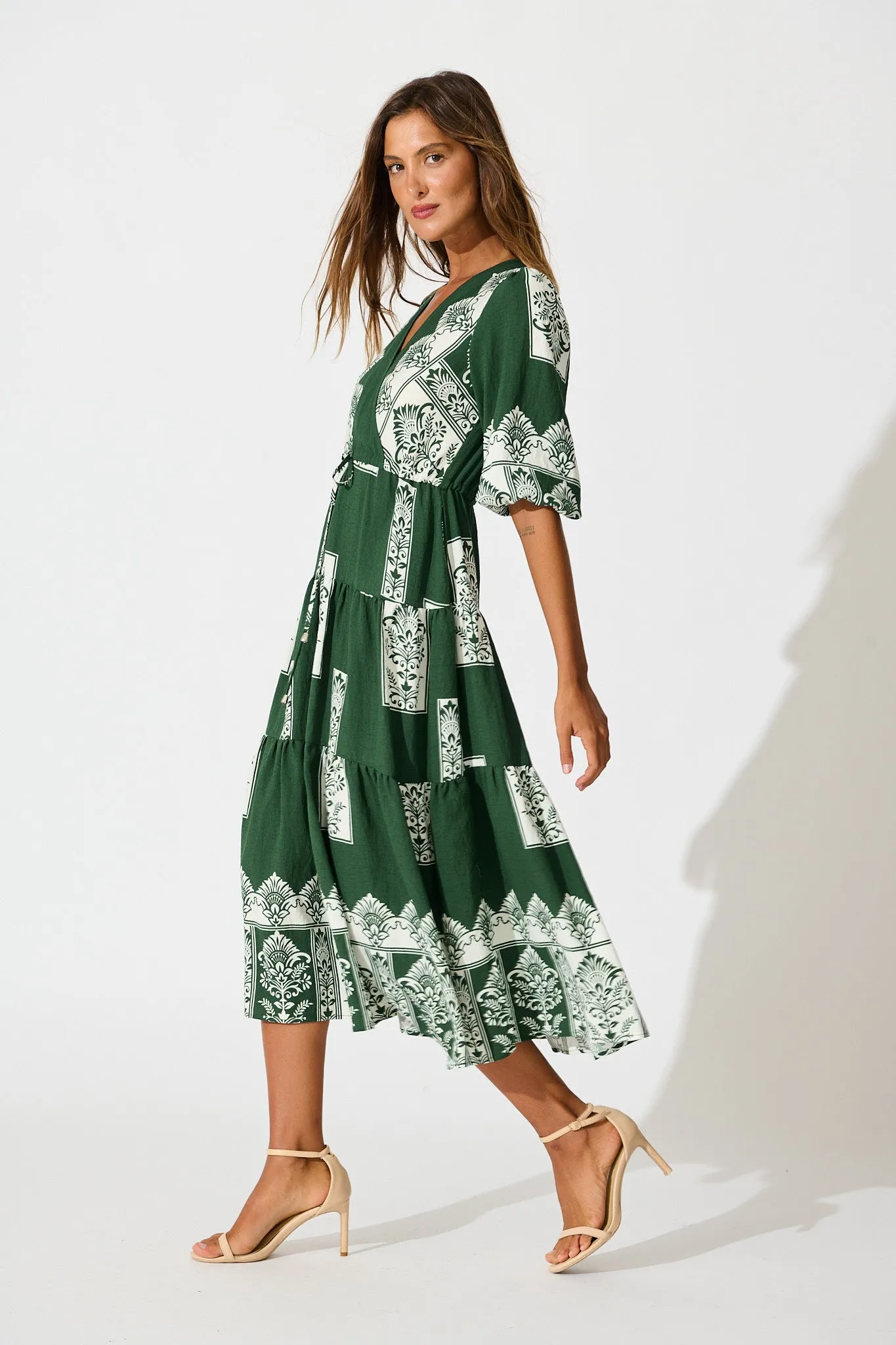 Paradise Midi Dress in Emerald Green Border Print sold by St Frock product image thumbnail 3