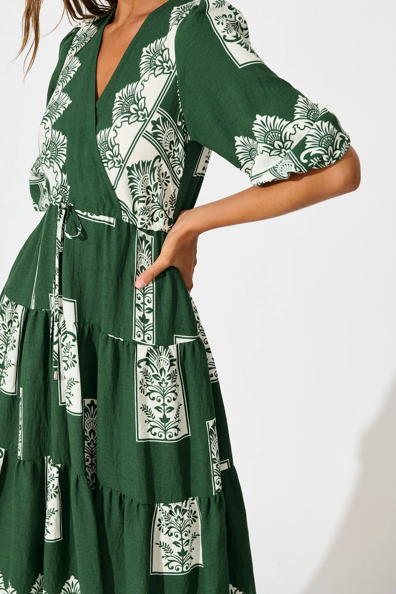 Paradise Midi Dress in Emerald Green Border Print sold by St Frock product image thumbnail 5