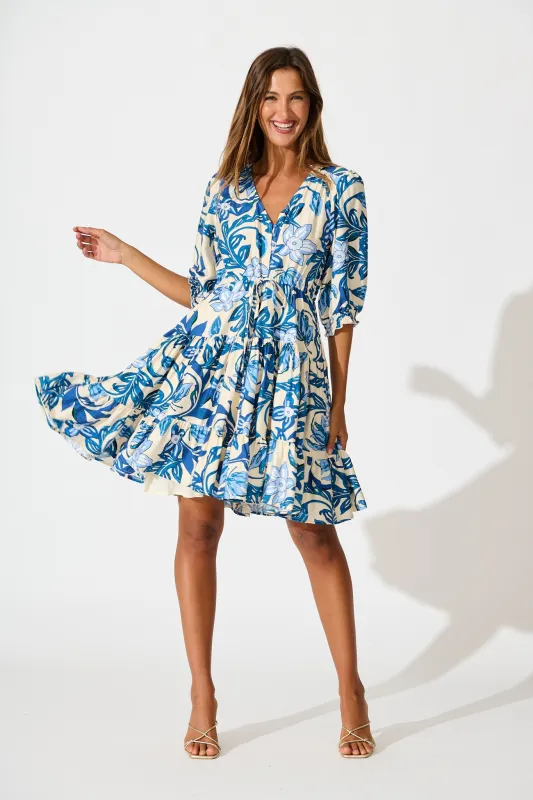Medley Dress in Blue Floral Print sold by St Frock