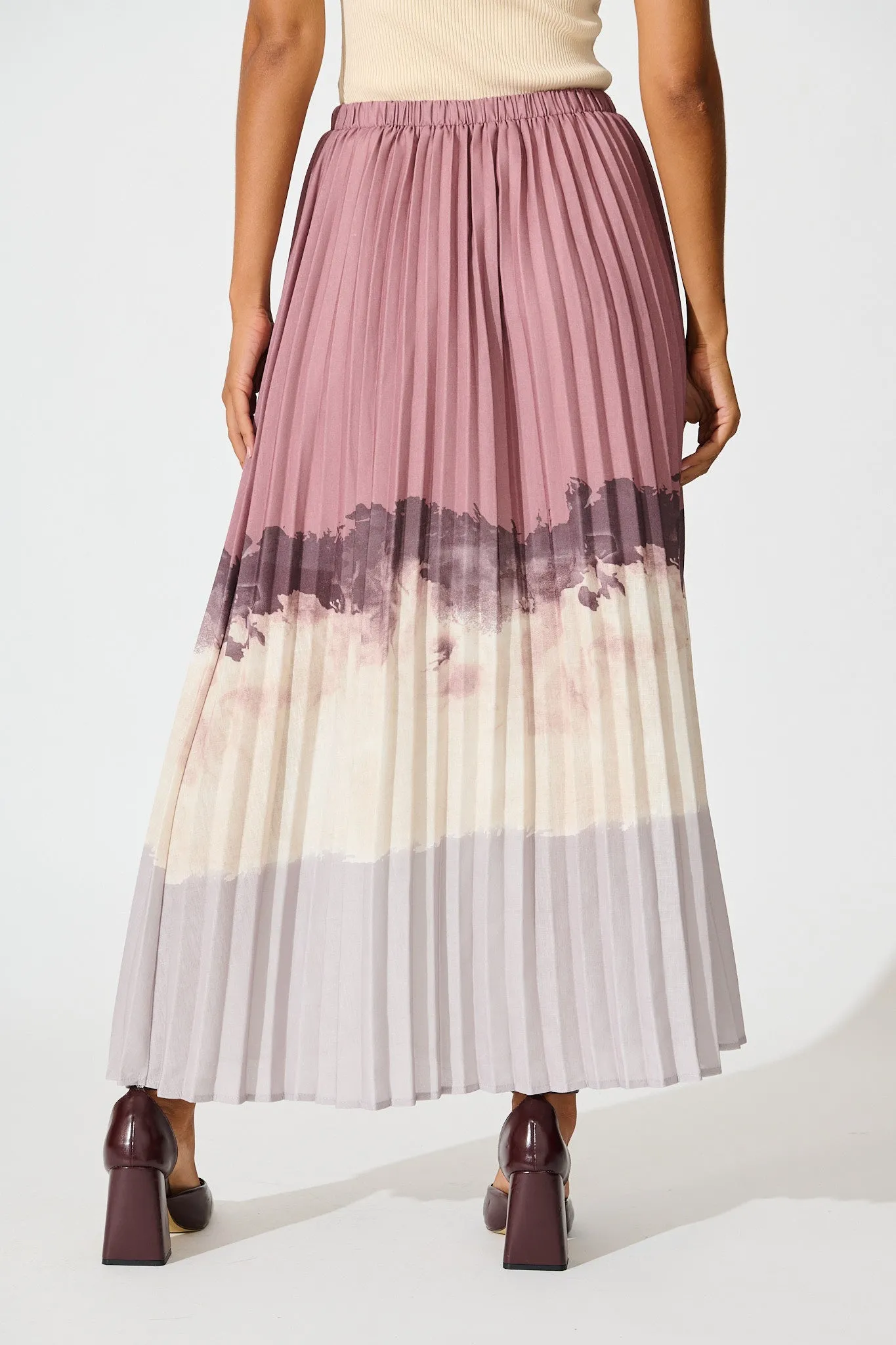 Arizona Maxi Pleat Skirt in Multi Neutral Ombre Linen Blend sold by St Frock product image thumbnail 3