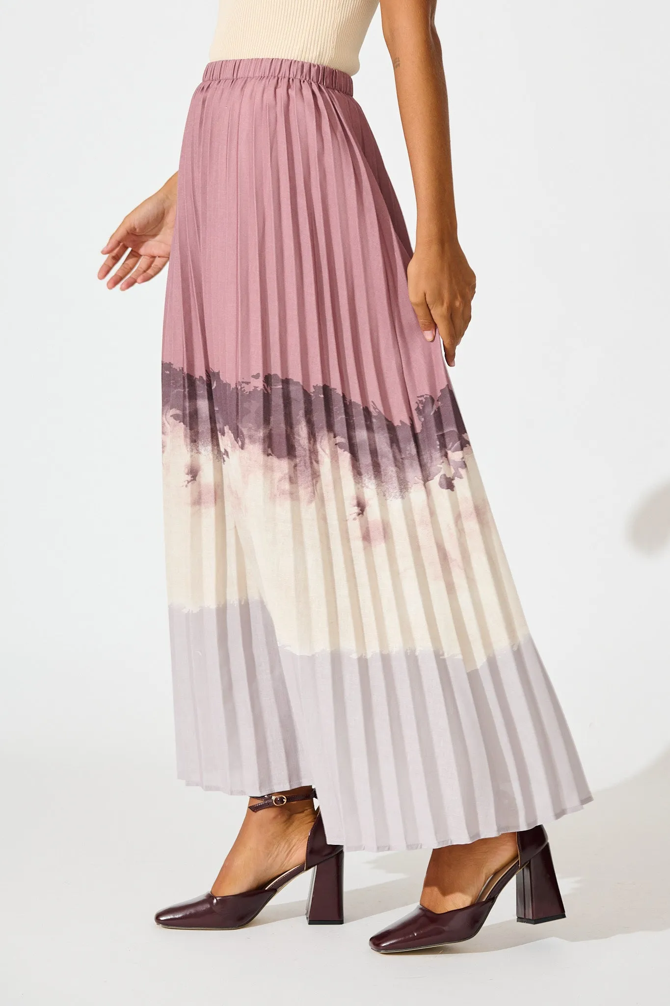 Arizona Maxi Pleat Skirt in Multi Neutral Ombre Linen Blend sold by St Frock product image thumbnail 2