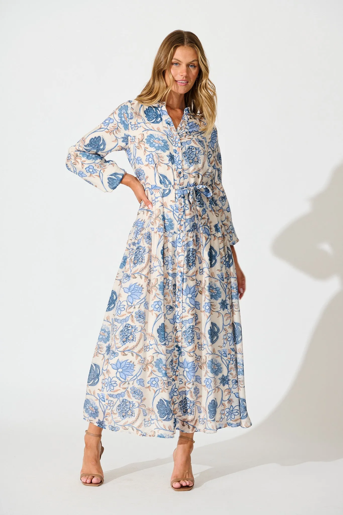 Rumours Maxi Dress in Blue Multi Floral sold by St Frock
