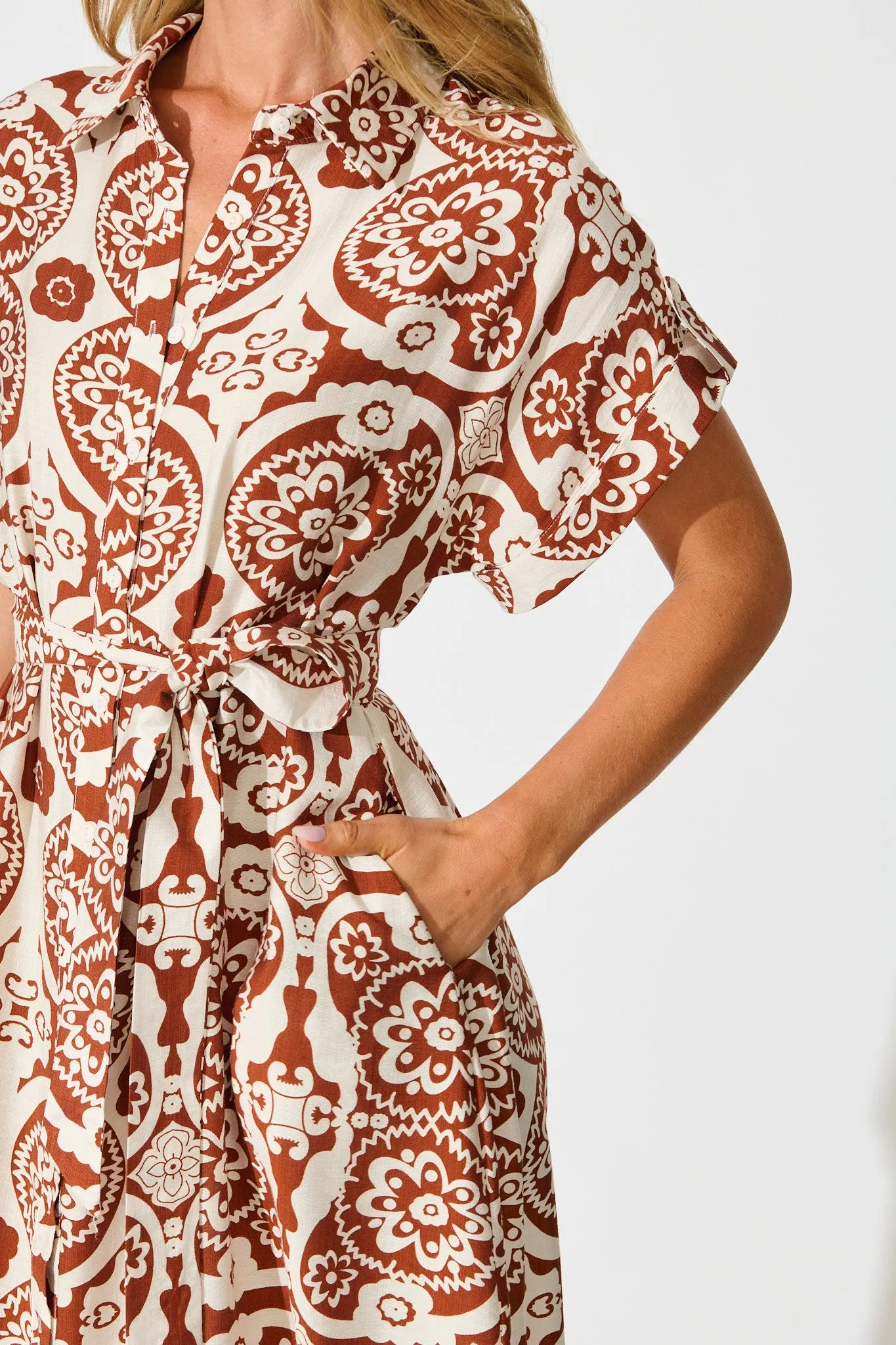 Sweet Talk Midi Shirt Dress in Brown Print sold by St Frock product image thumbnail 5