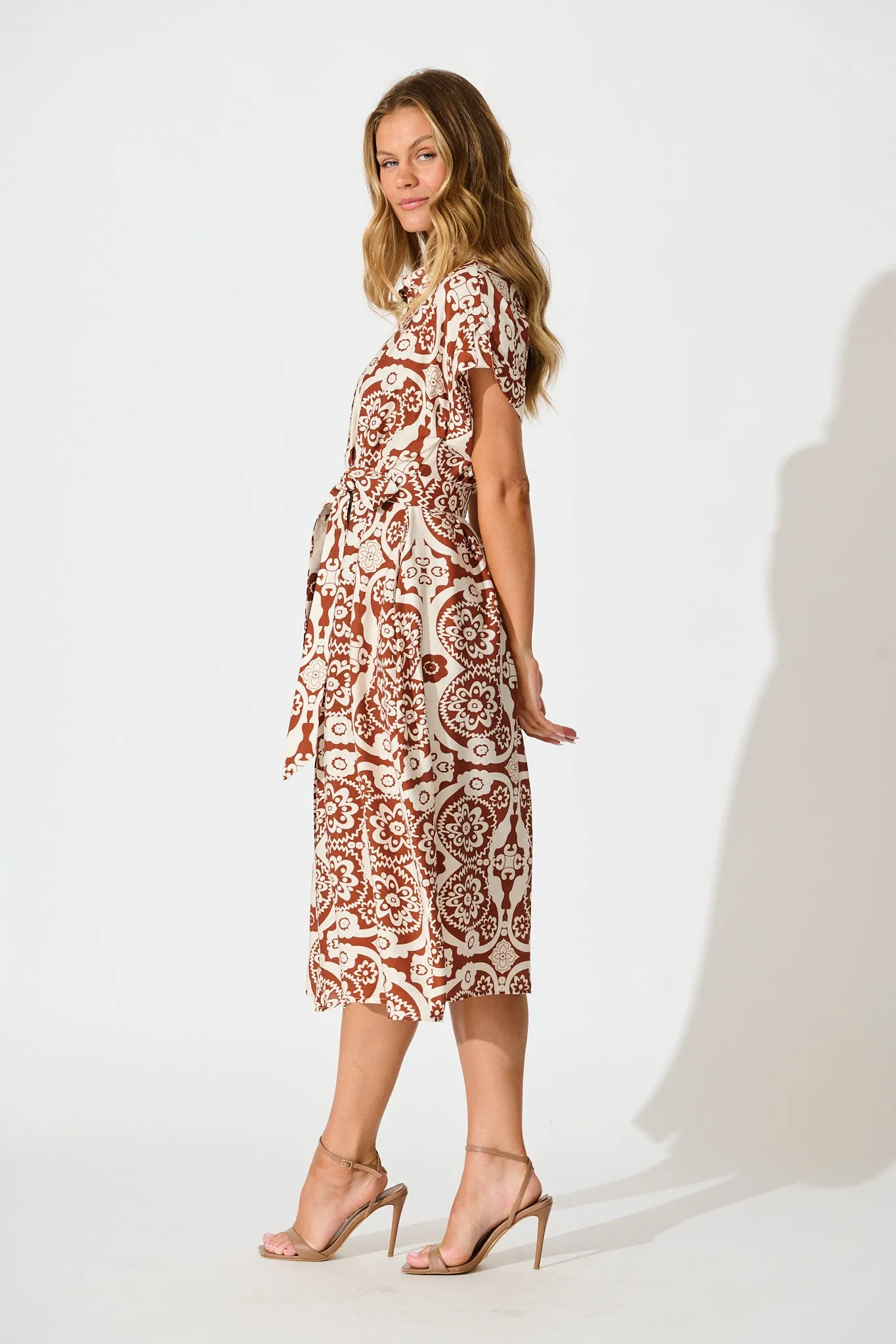 Sweet Talk Midi Shirt Dress in Brown Print sold by St Frock product image thumbnail 3