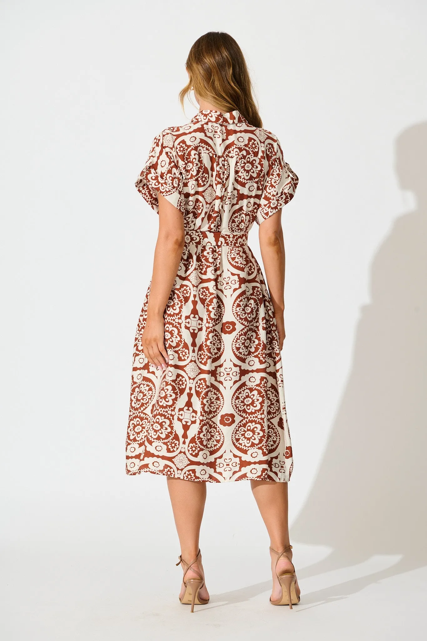 Sweet Talk Midi Shirt Dress in Brown Print sold by St Frock product image thumbnail 4