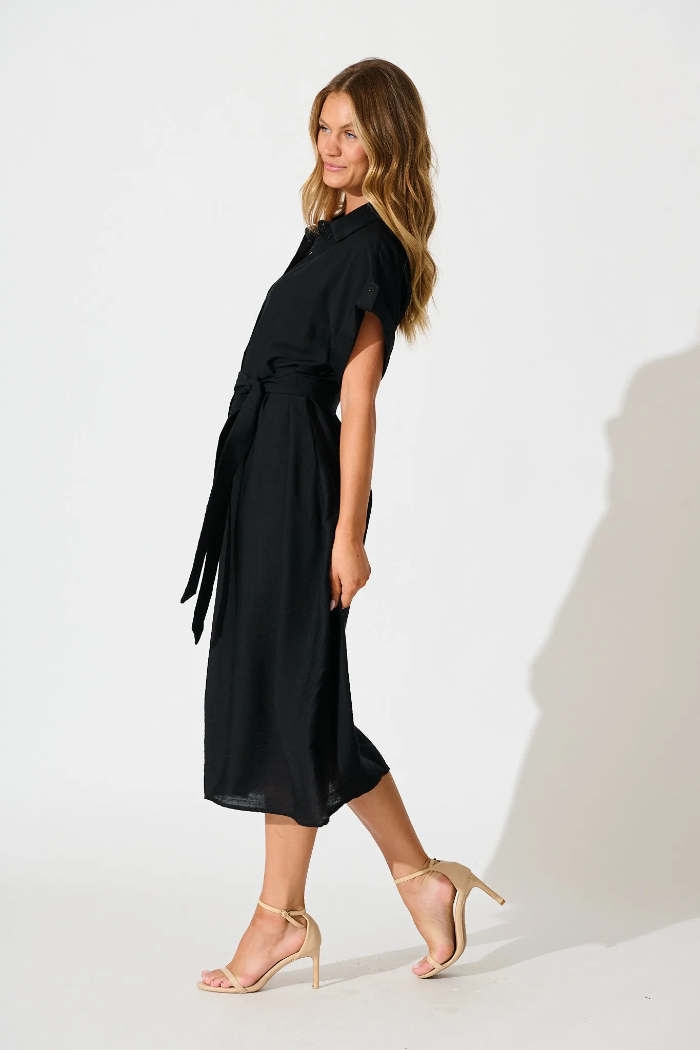 PRE ORDER Sweet Talk Midi Shirt Dress in Black sold by St Frock product image thumbnail 3