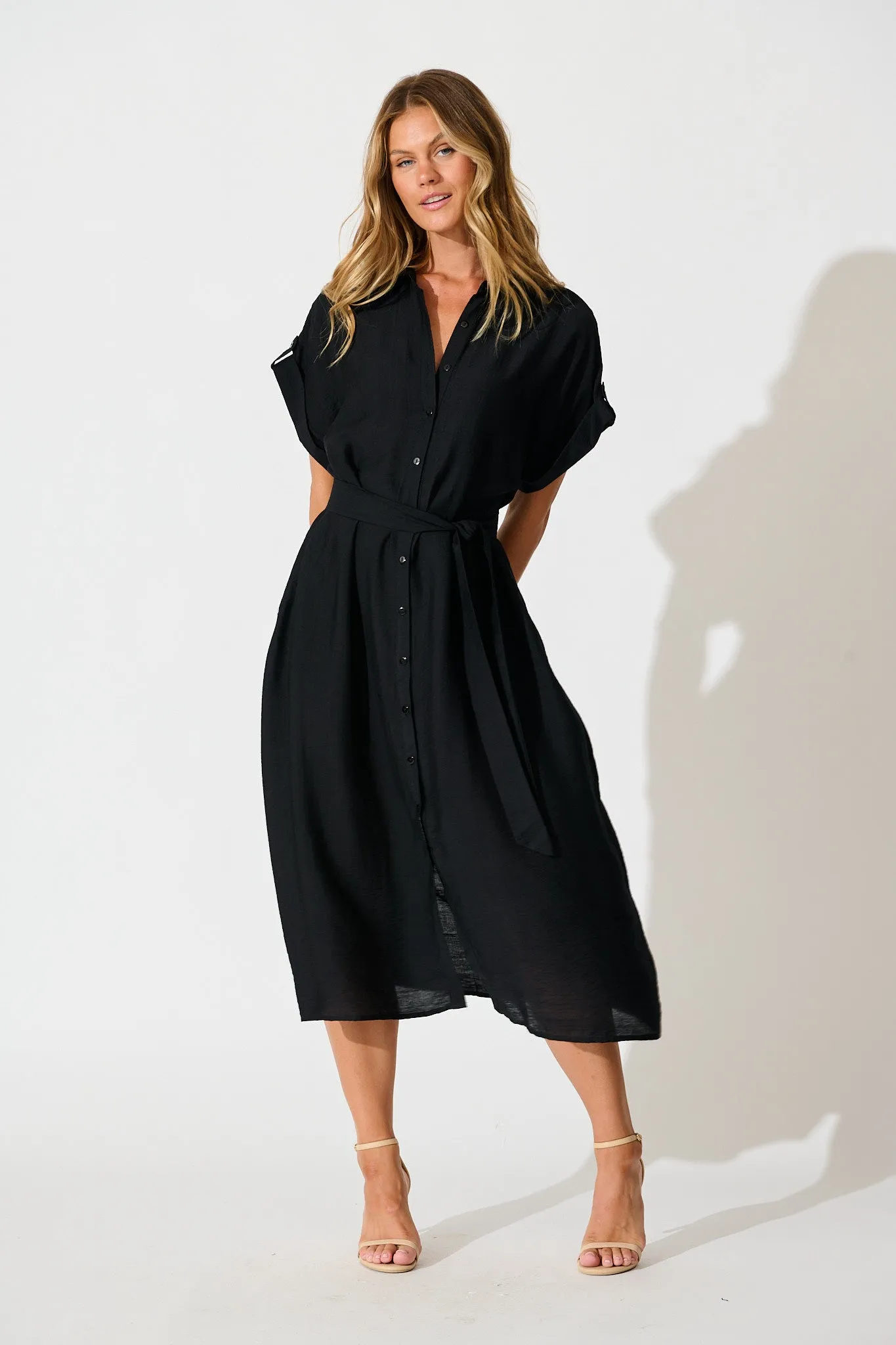 PRE ORDER Sweet Talk Midi Shirt Dress in Black sold by St Frock