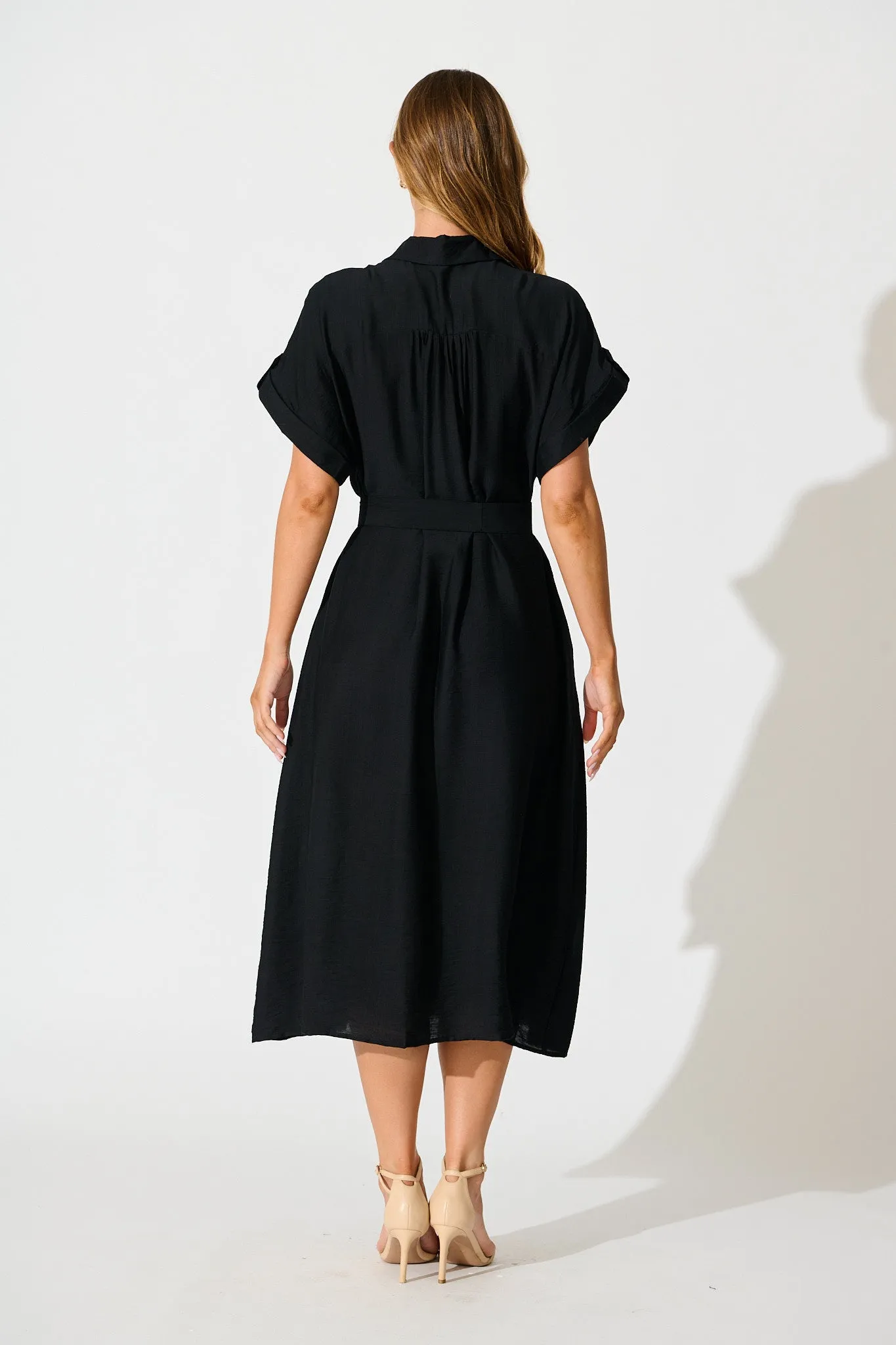 PRE ORDER Sweet Talk Midi Shirt Dress in Black sold by St Frock product image thumbnail 4