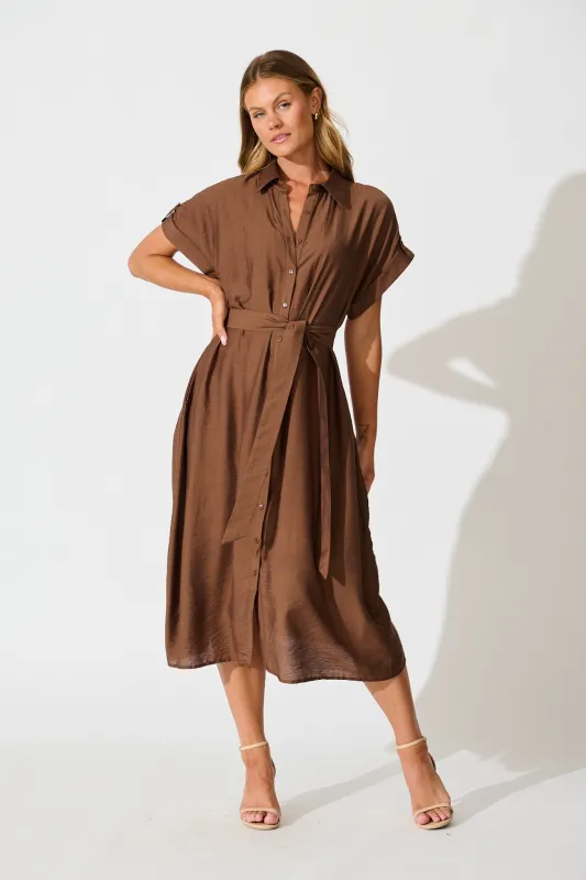 PRE ORDER Sweet Talk Midi Shirt Dress in Chocolate sold by St Frock