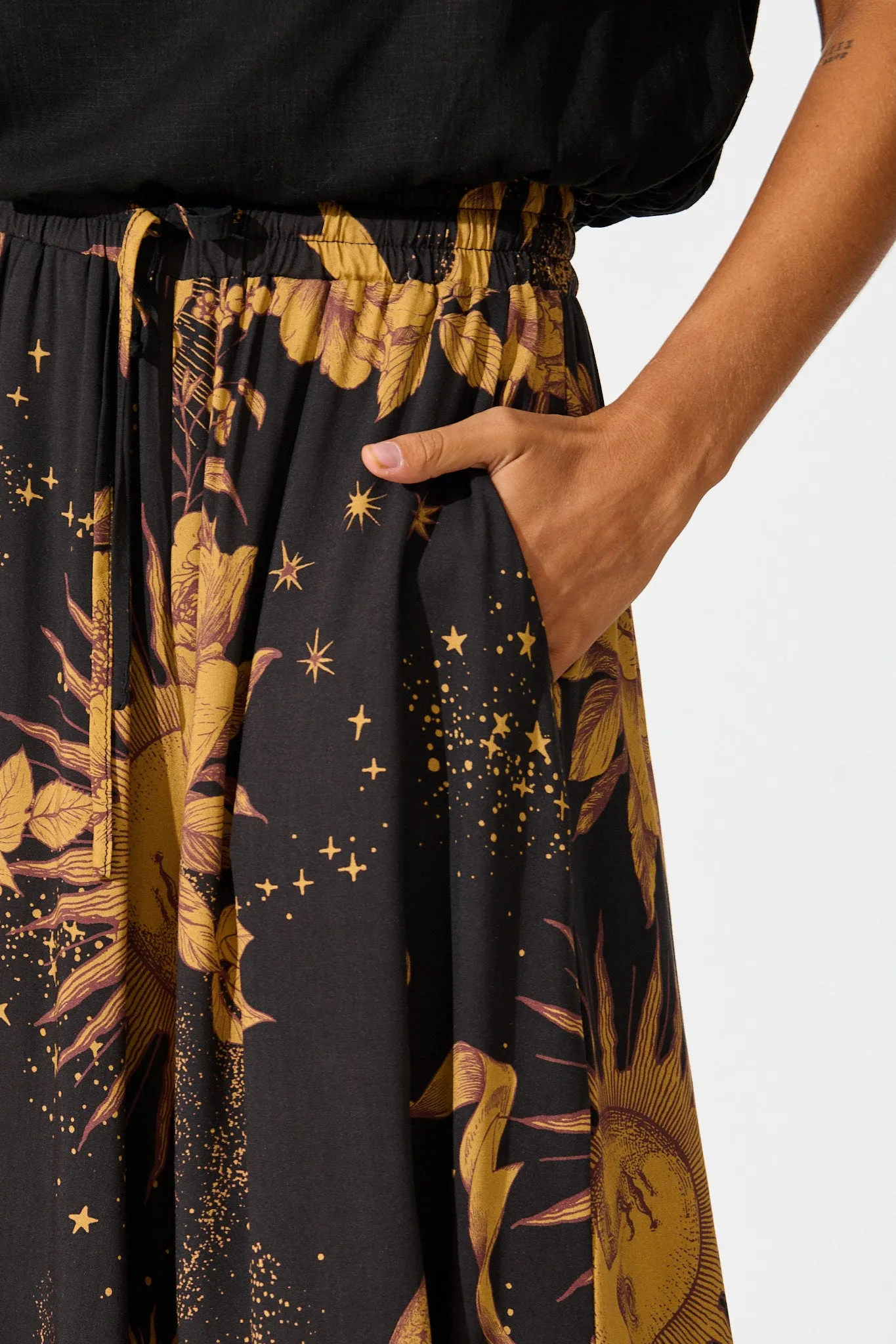 Mariah Pant in Black with Mustard Print sold by St Frock product image thumbnail 5