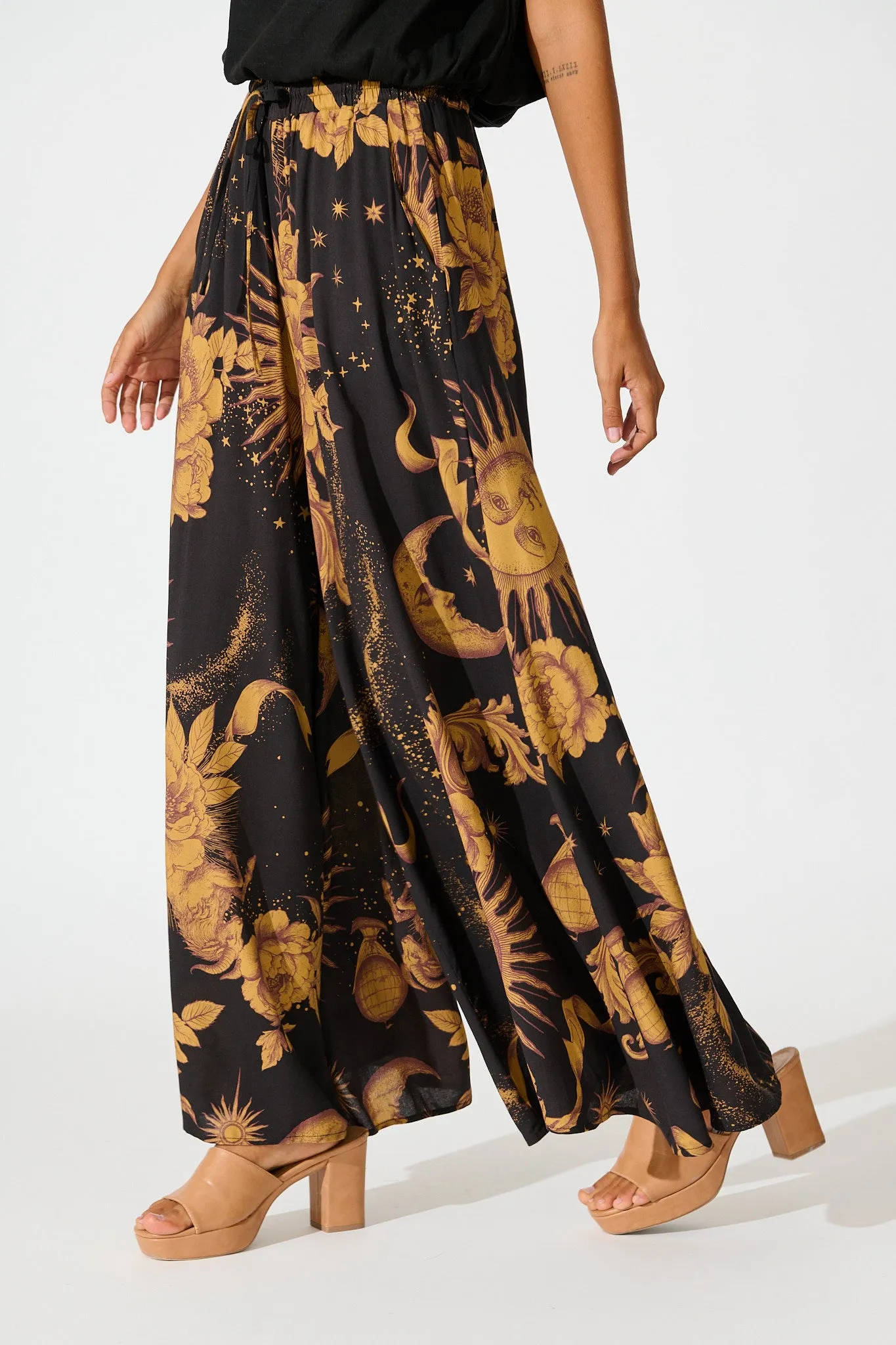 Mariah Pant in Black with Mustard Print sold by St Frock product image thumbnail 2