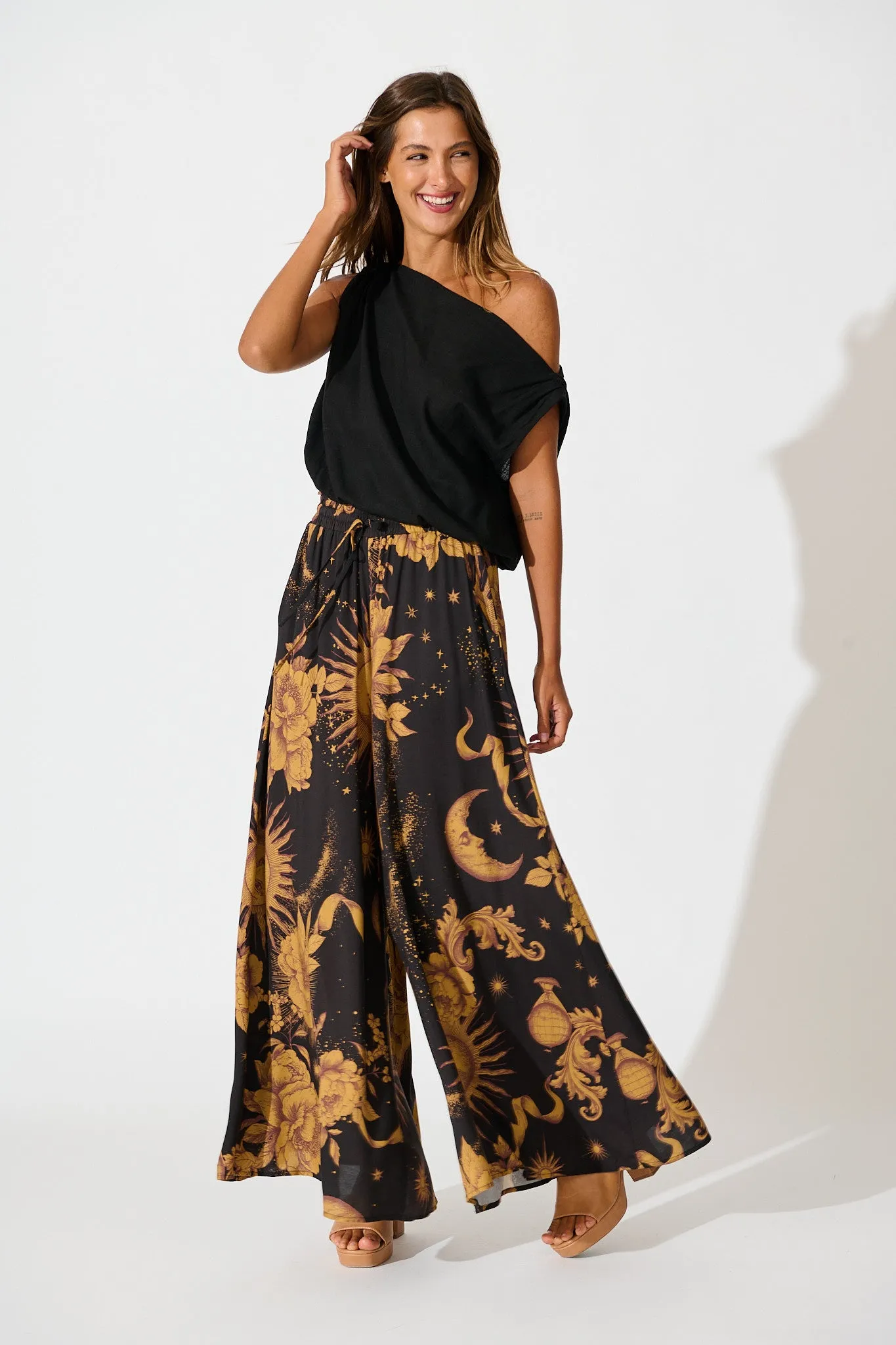 Mariah Pant in Black with Mustard Print sold by St Frock product image thumbnail 4