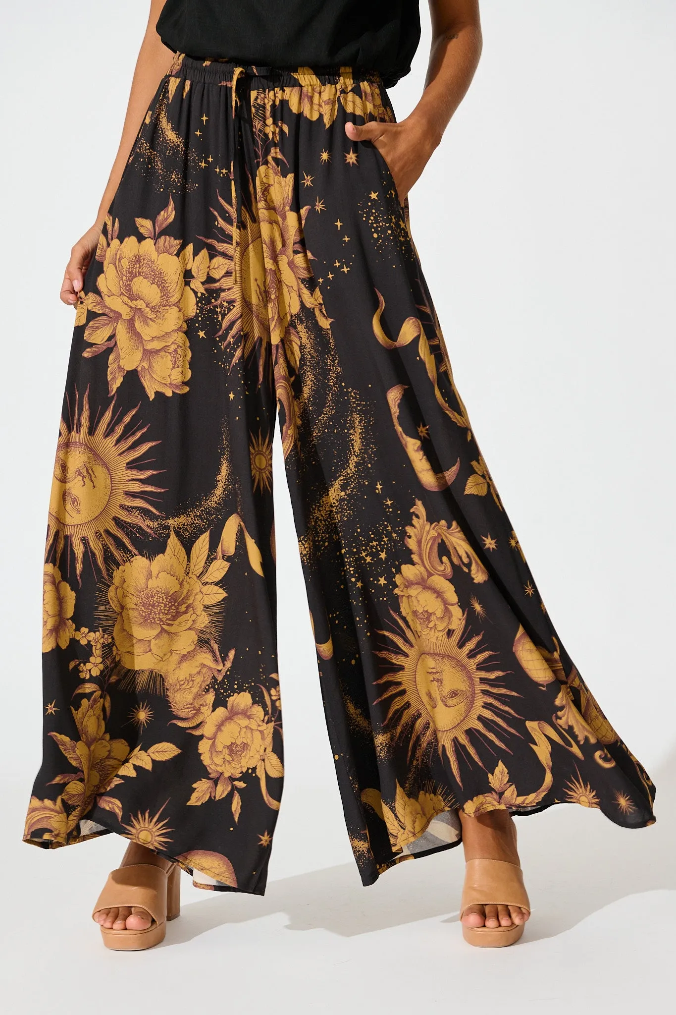 Mariah Pant in Black with Mustard Print sold by St Frock