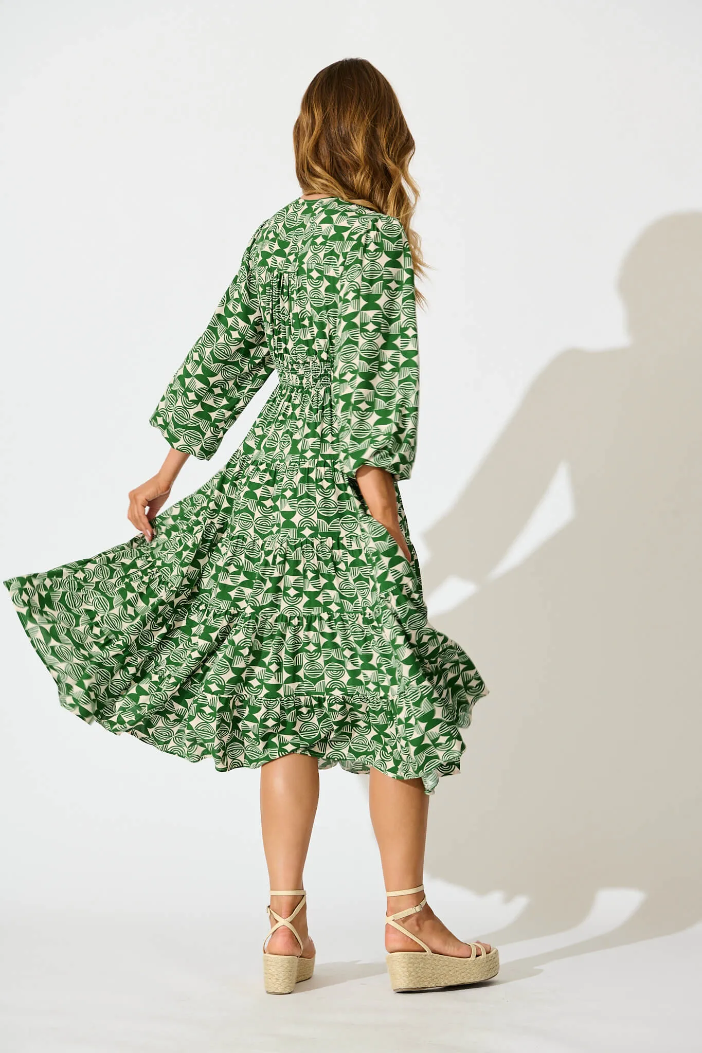 Modical Midi Dress In Green and White Print sold by St Frock product image thumbnail 4