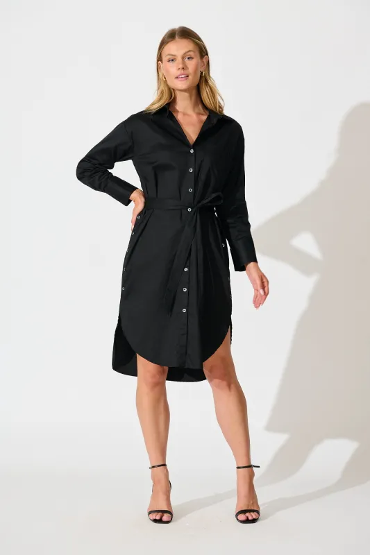 Mariela Shirt Dress in Black Cotton sold by St Frock