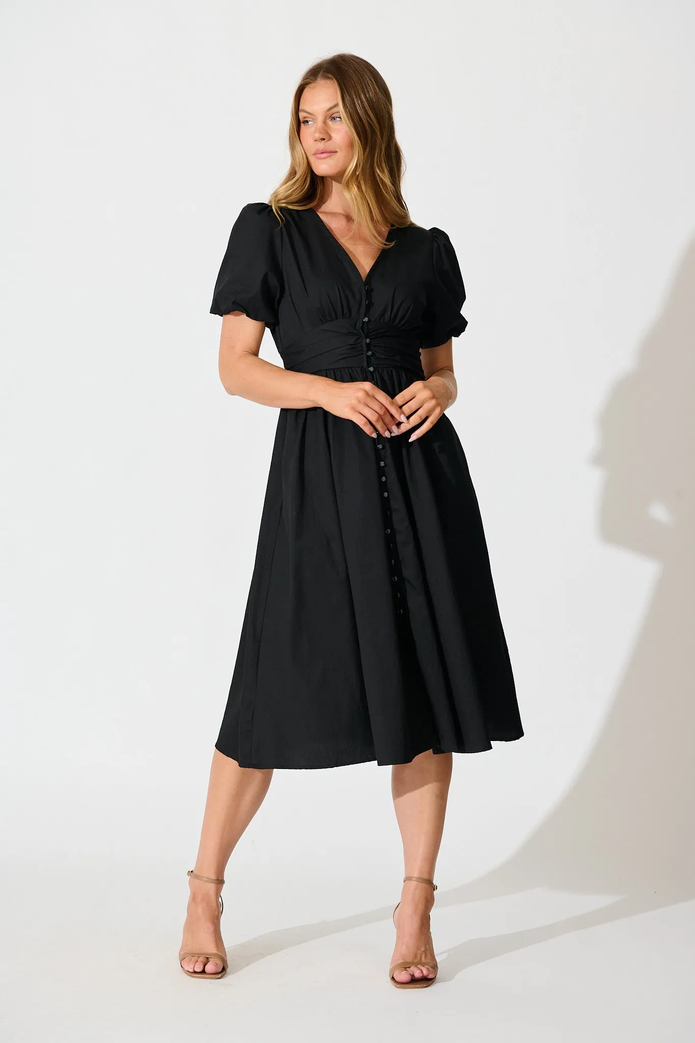 Mina Midi Dress in Black sold by St Frock