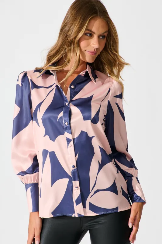Callia Shirt in Navy with Blush Print sold by St Frock