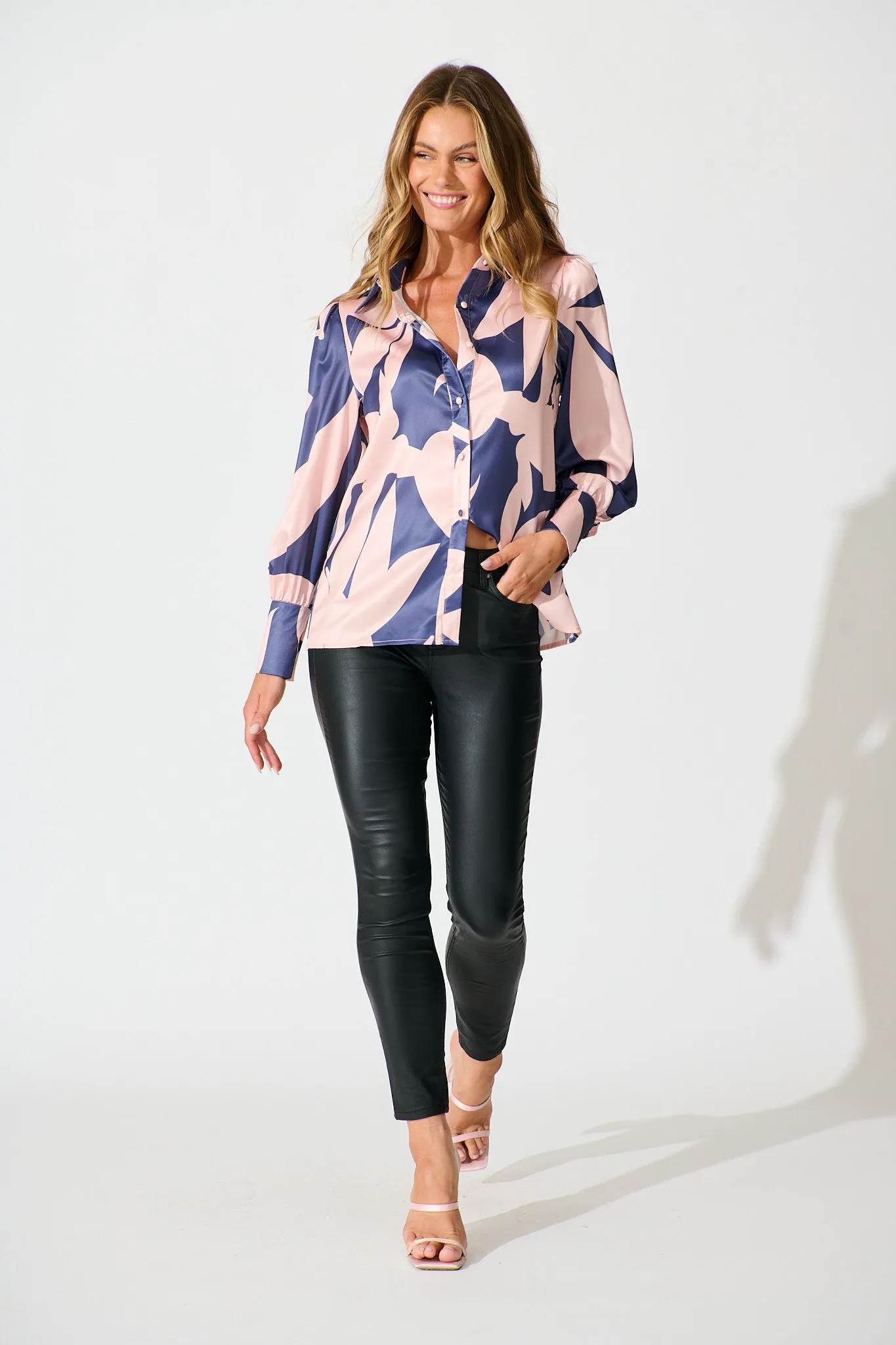 Callia Shirt in Navy with Blush Print sold by St Frock product image thumbnail 4