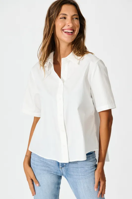 Carrie Shirt in White Cotton sold by St Frock