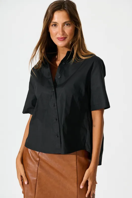 Carrie Shirt in Black Cotton sold by St Frock