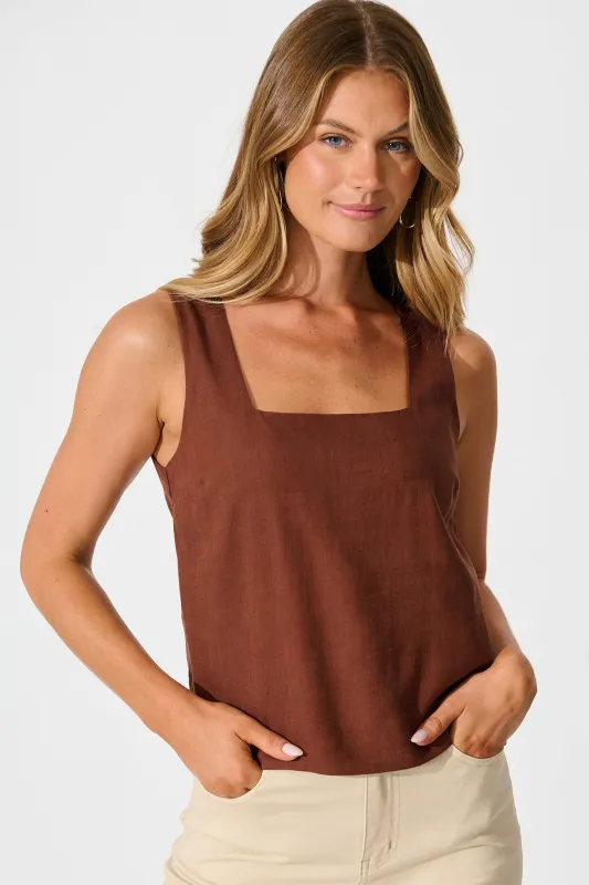 Tiami Cami Top In Chocolate Linen Blend sold by St Frock
