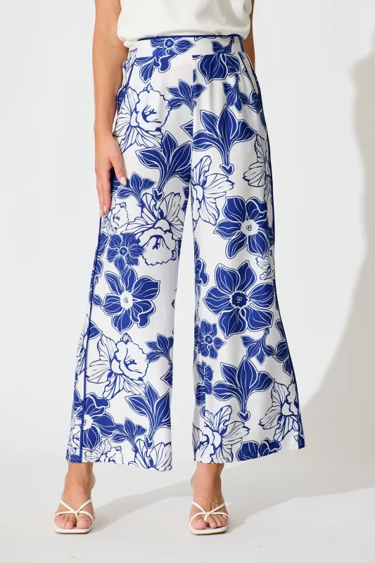 Della Pant in Cobalt Floral sold by St Frock