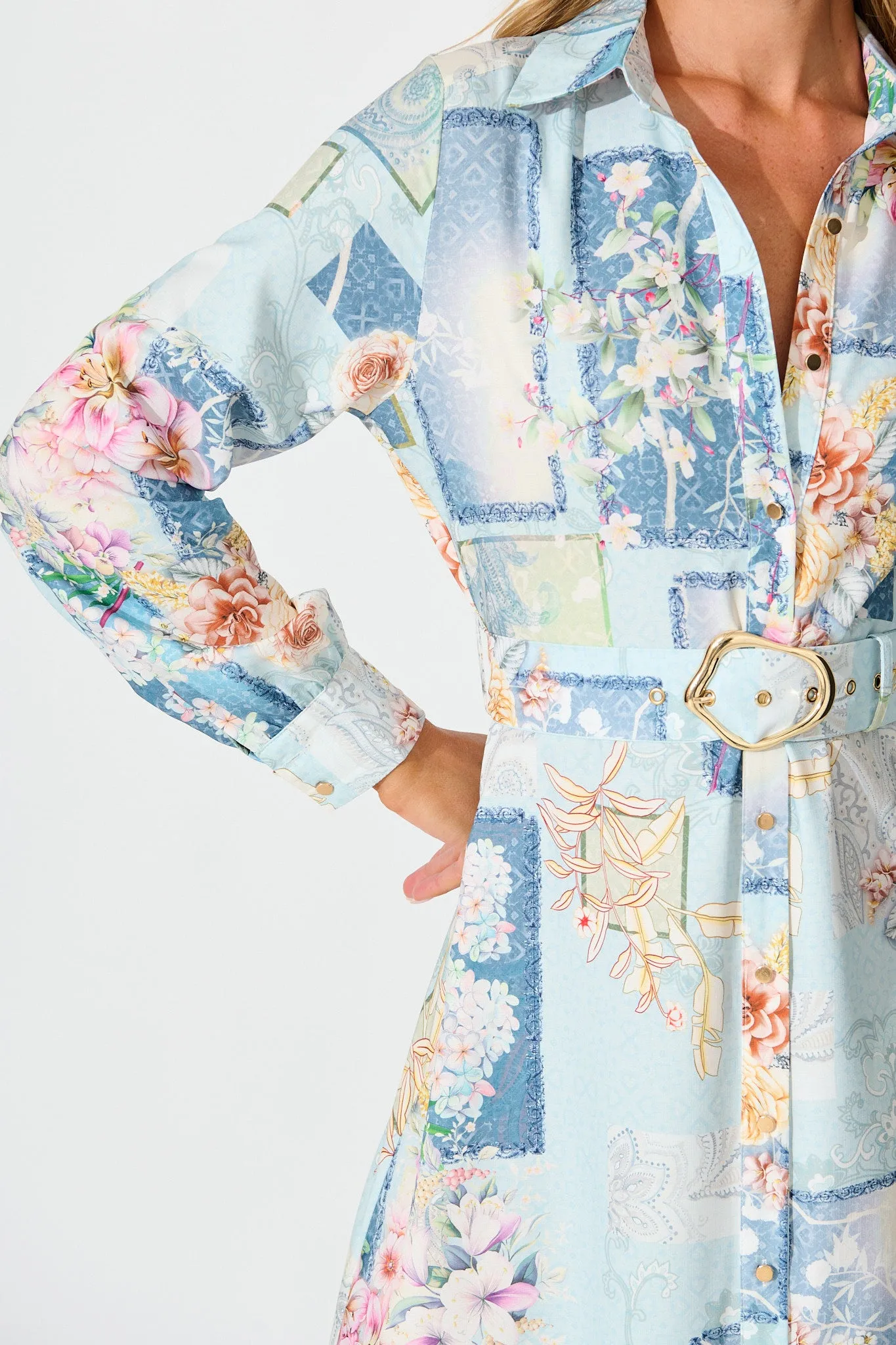Moonlight Maxi Shirt Dress in Blue Patchwork Floral sold by St Frock product image thumbnail 5