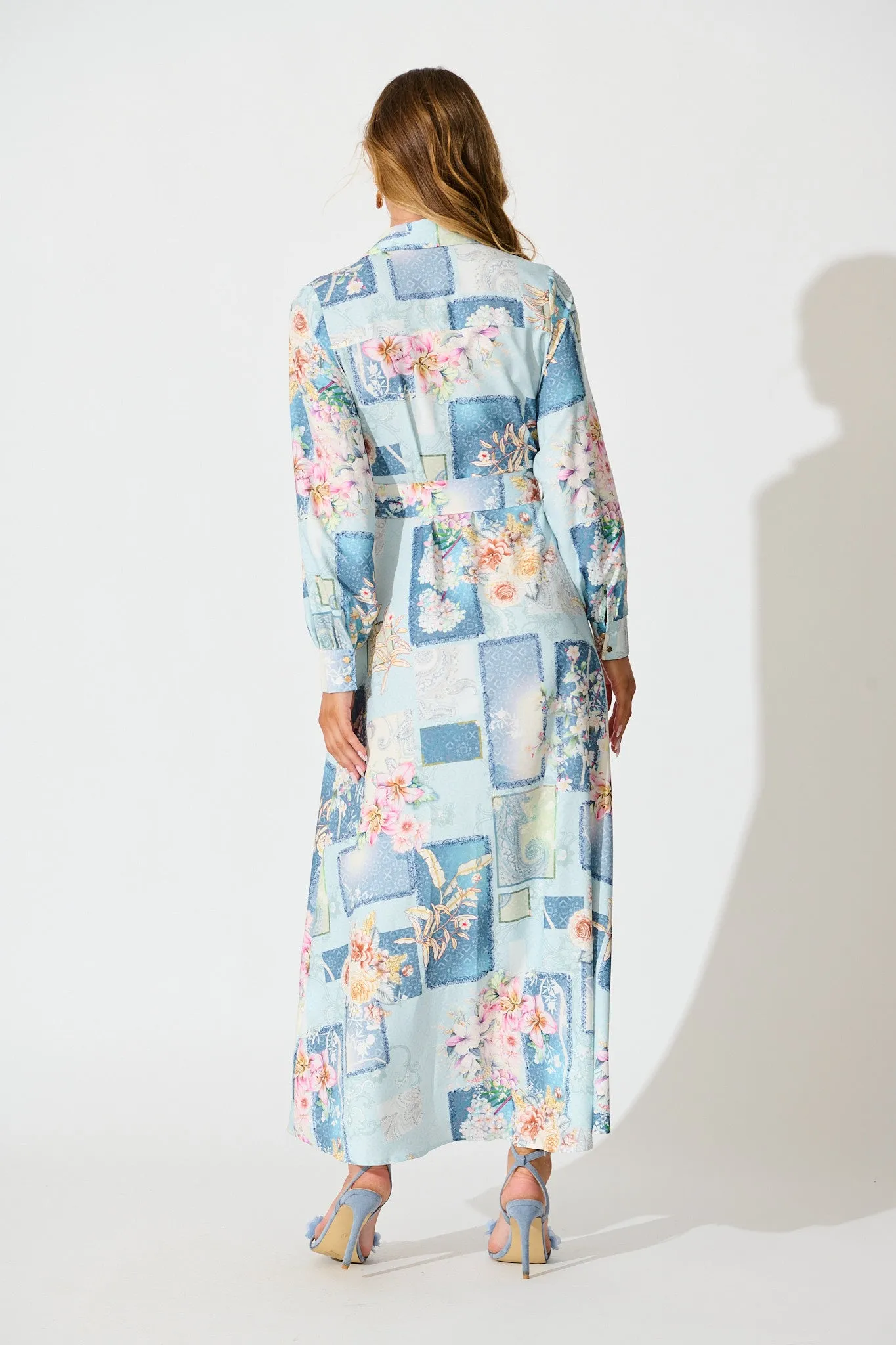 Moonlight Maxi Shirt Dress in Blue Patchwork Floral sold by St Frock product image thumbnail 4