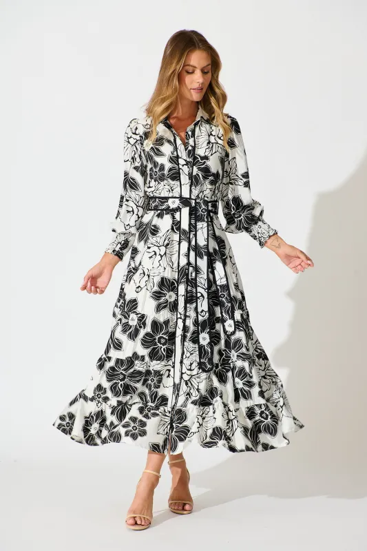 Sabrina Maxi Shirt Dress In Black Floral sold by St Frock
