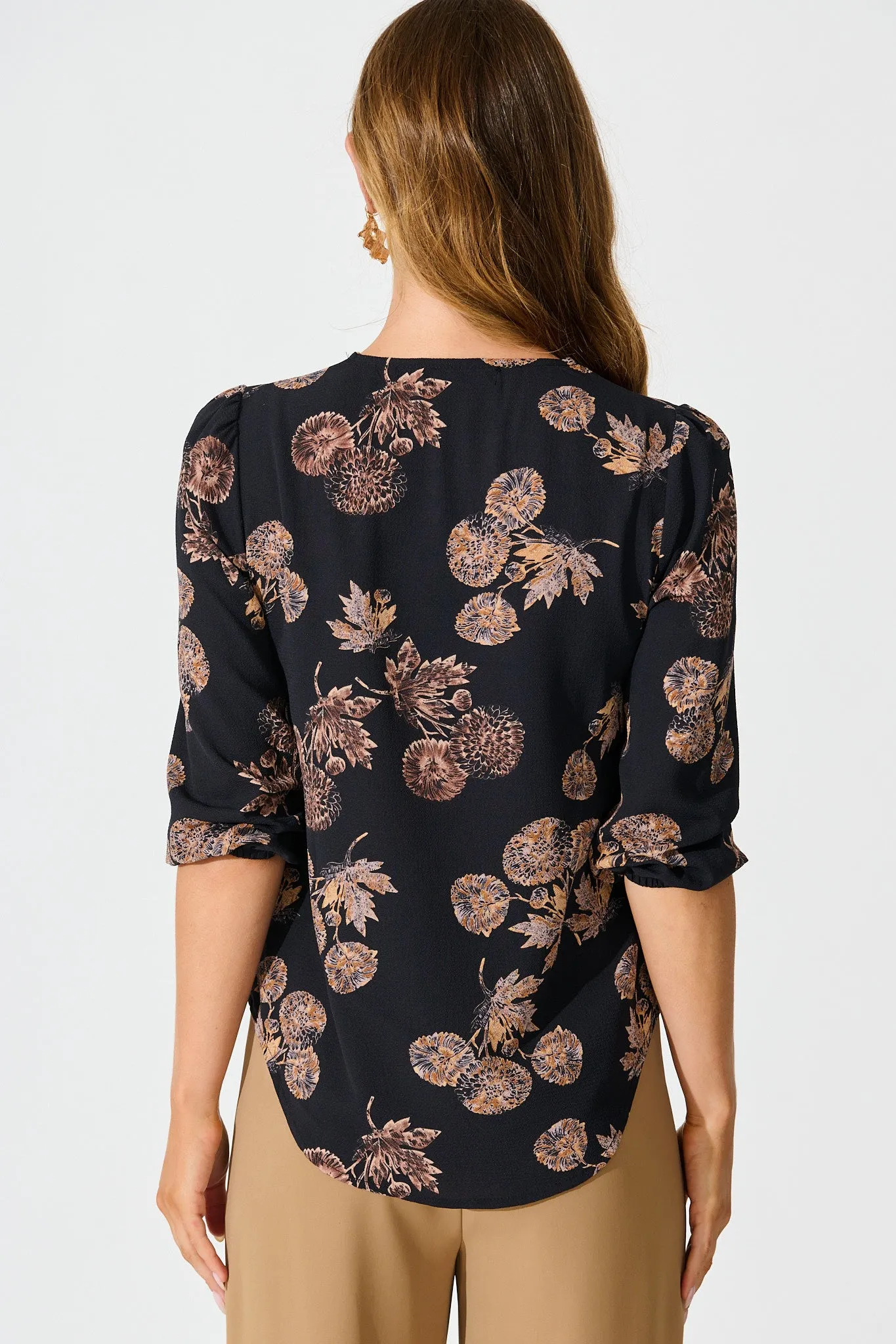Viviani Zip Top In Charcoal with Apricot Floral sold by St Frock product image thumbnail 3