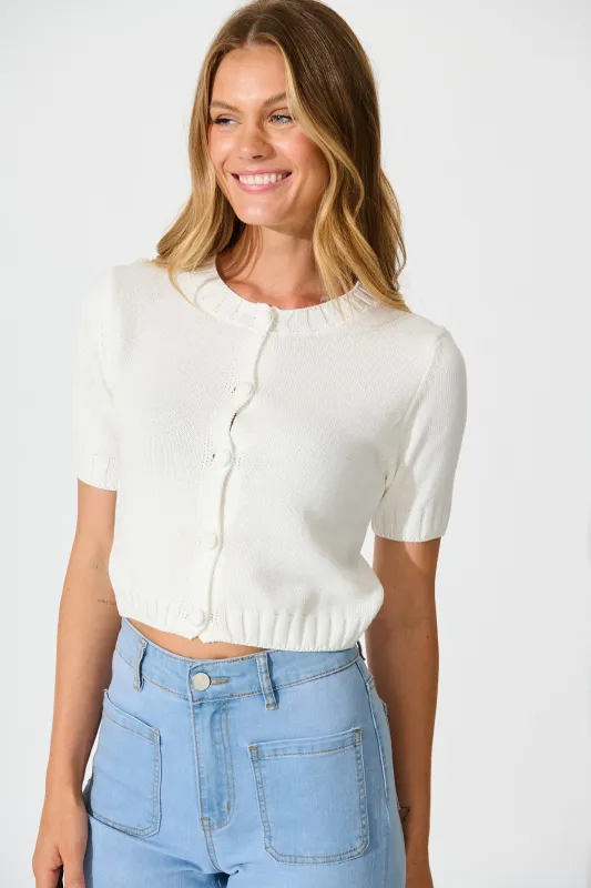 Jasmina Knit Cardigan in White Cotton Blend sold by St Frock