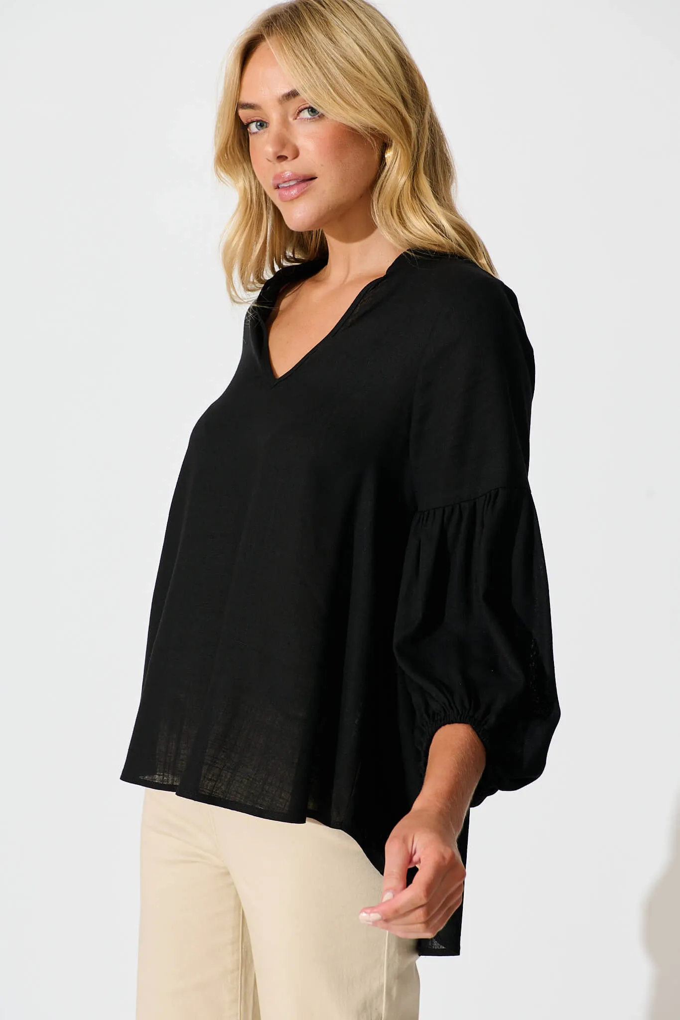Jasper Top In Black Linen Blend sold by St Frock product image thumbnail 2