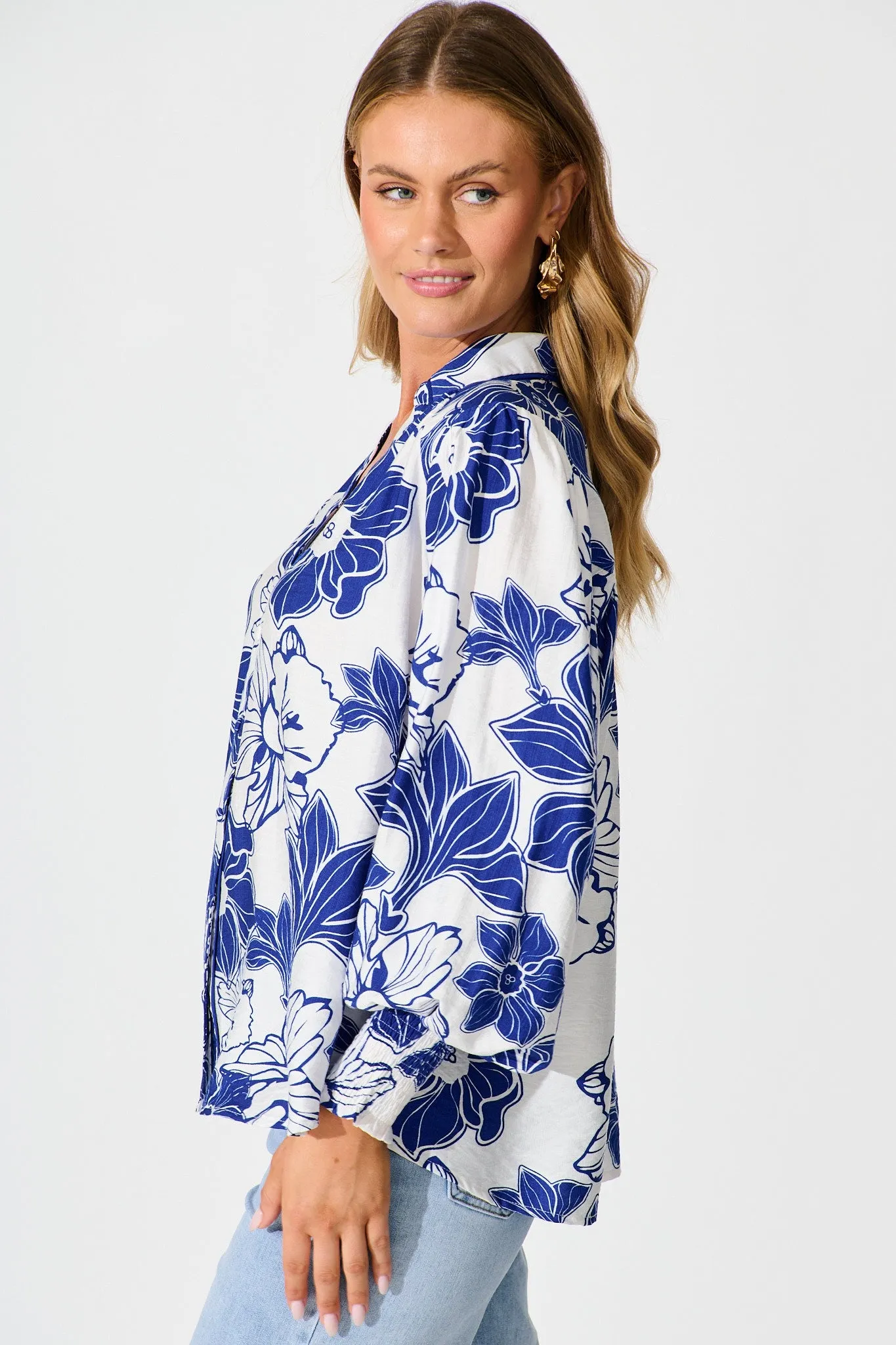 Colette Shirt in Cobalt Floral sold by St Frock product image thumbnail 2