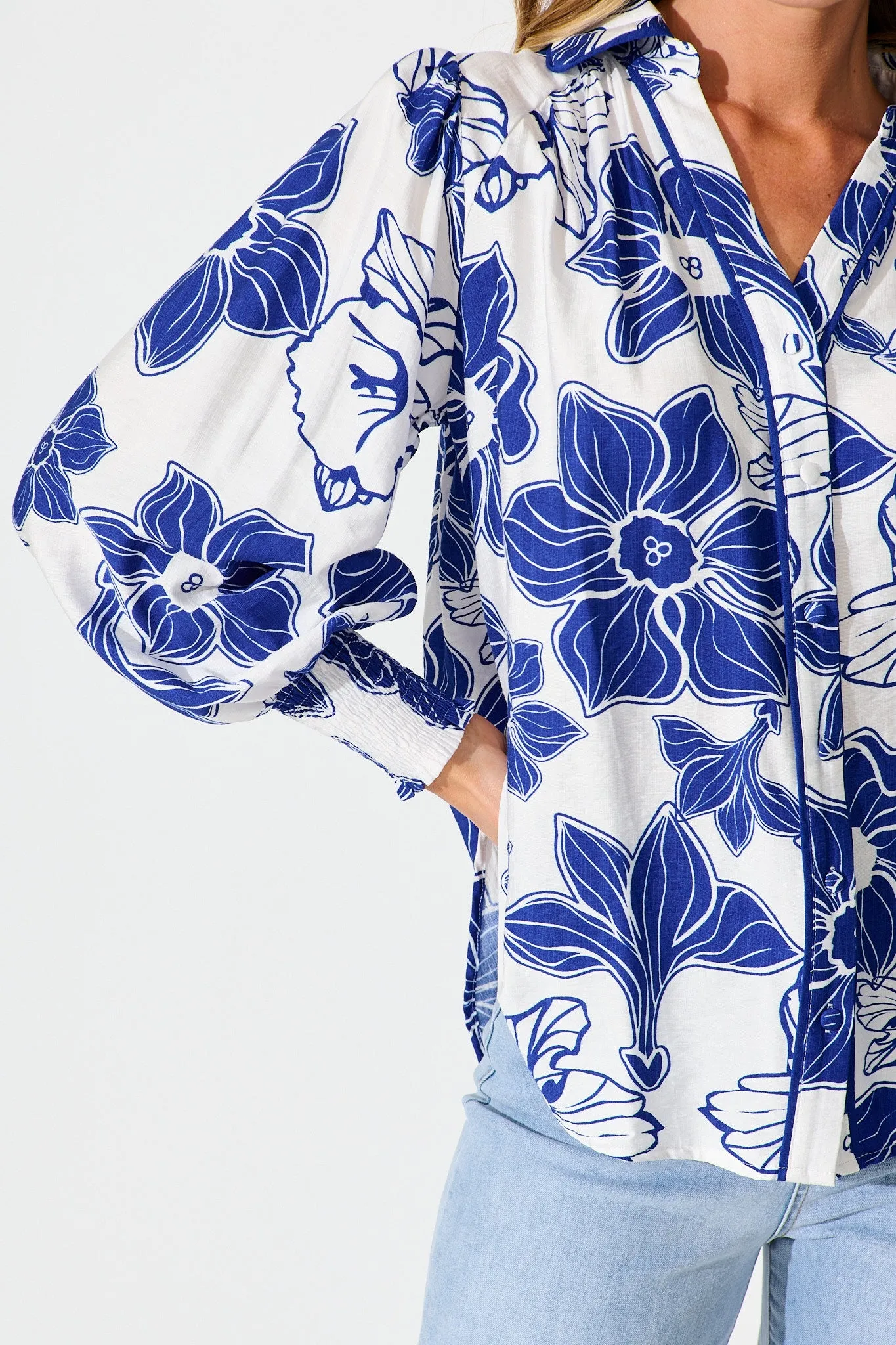 Colette Shirt in Cobalt Floral sold by St Frock product image thumbnail 5