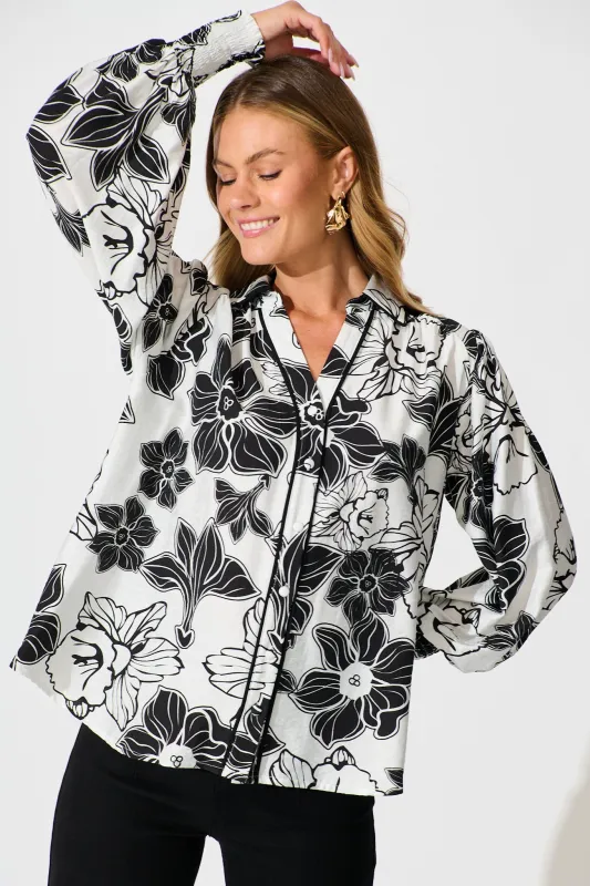 Colette Shirt in Black Floral sold by St Frock
