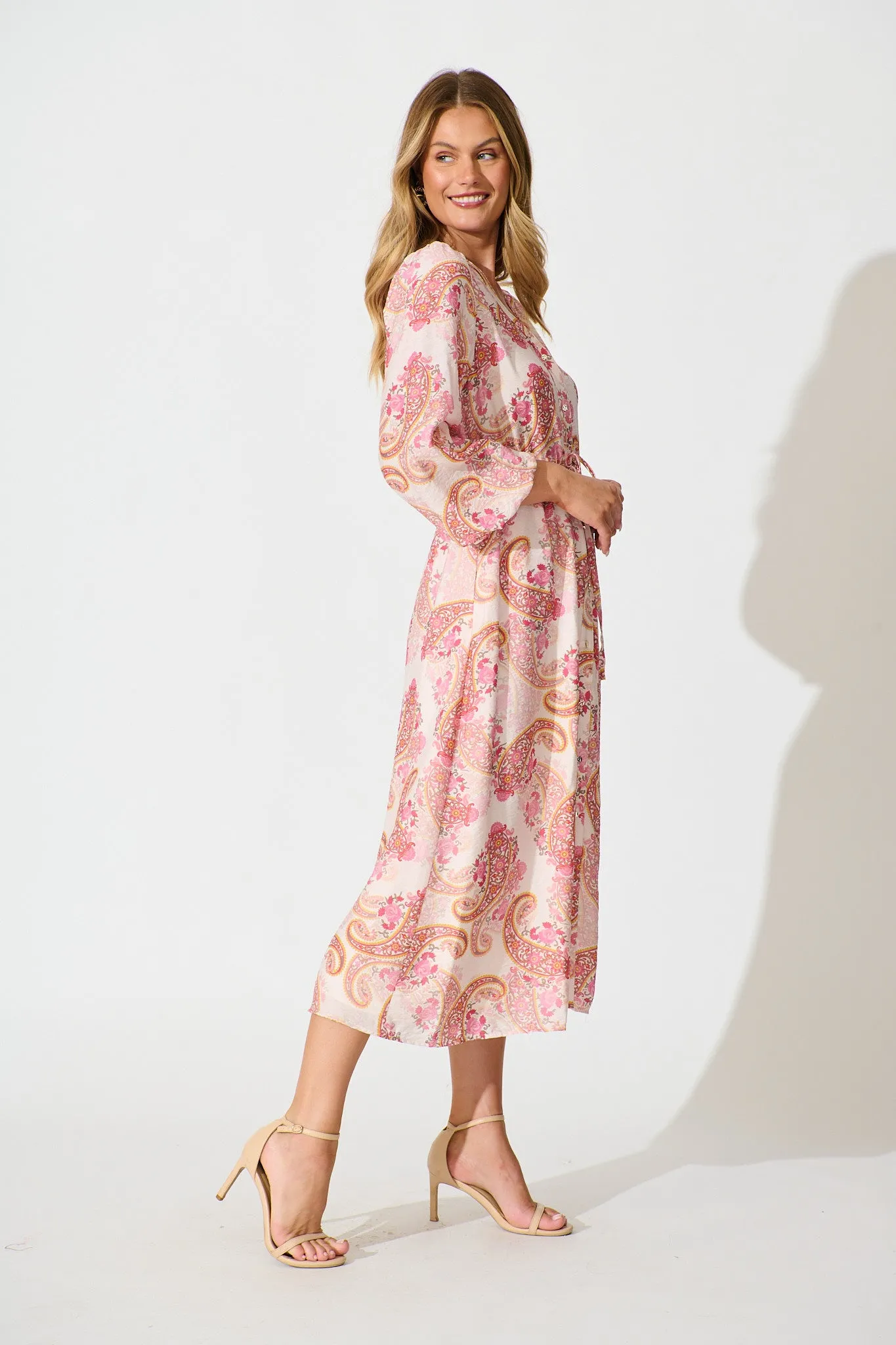 Jordan Midi Dress in Pink with Multi Print sold by St Frock product image thumbnail 3