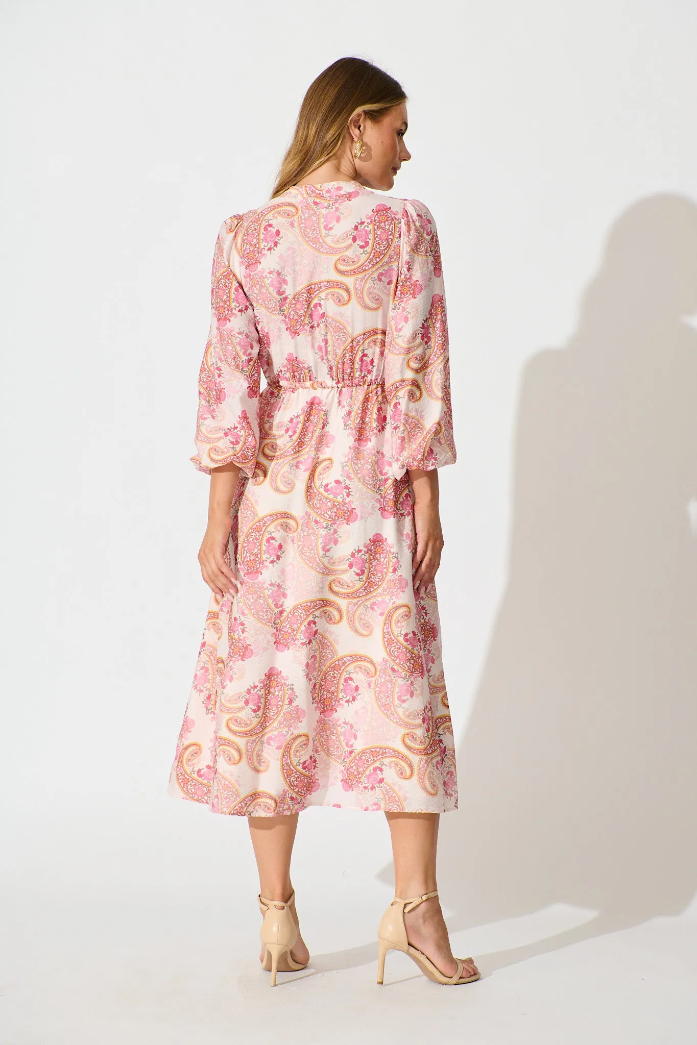 Jordan Midi Dress in Pink with Multi Print sold by St Frock product image thumbnail 4