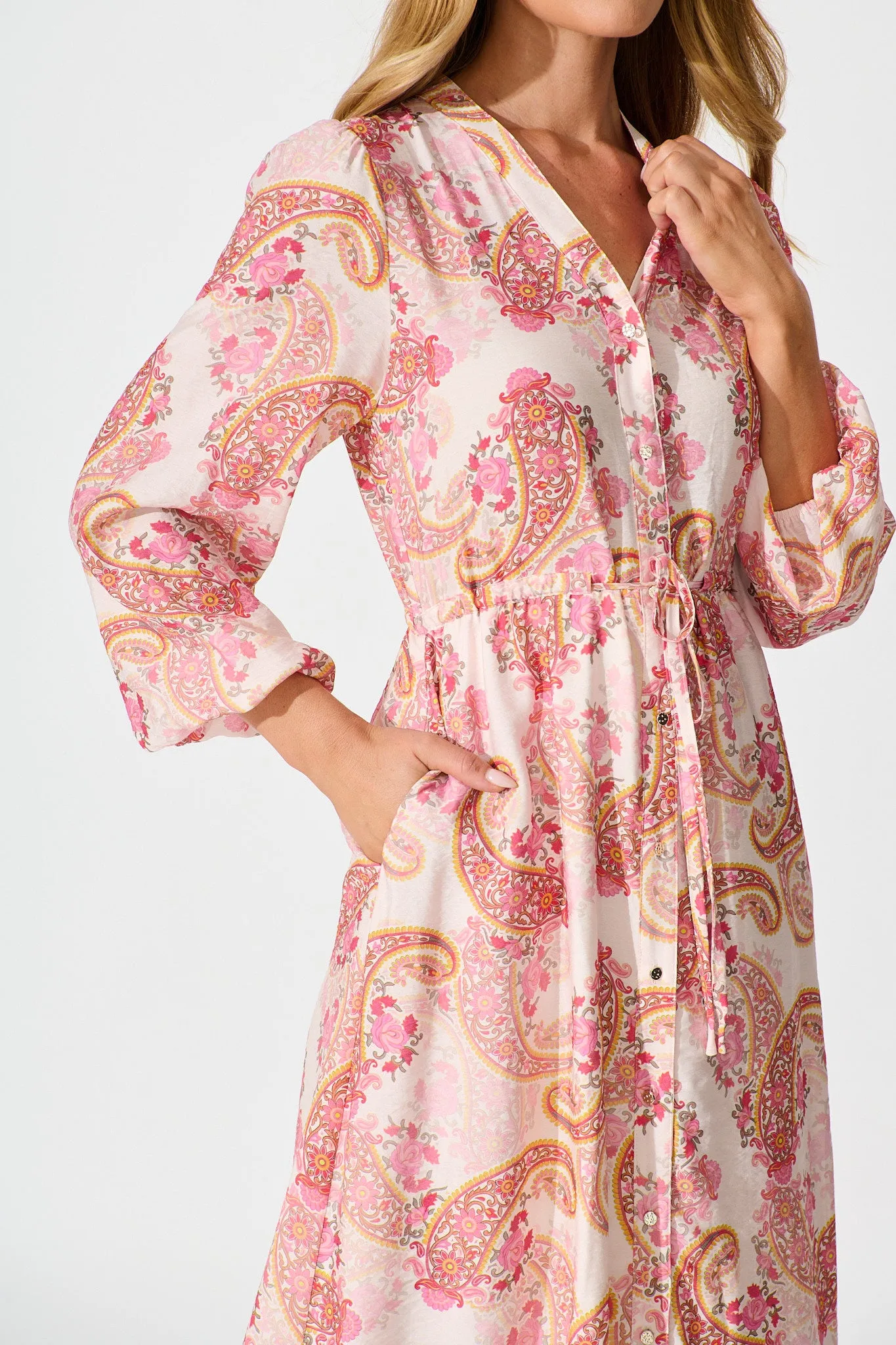 Jordan Midi Dress in Pink with Multi Print sold by St Frock product image thumbnail 5