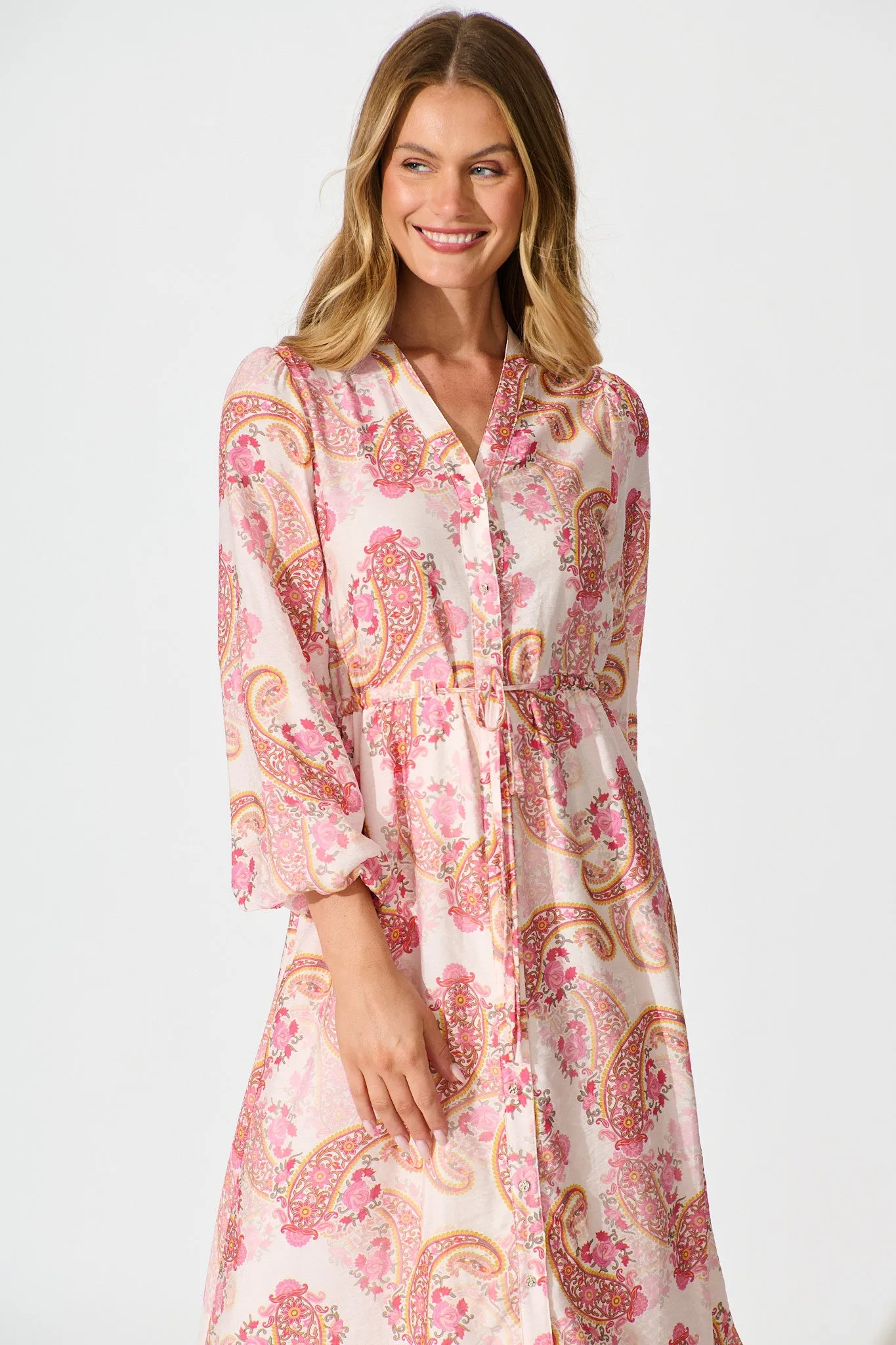 Jordan Midi Dress in Pink with Multi Print sold by St Frock product image thumbnail 2