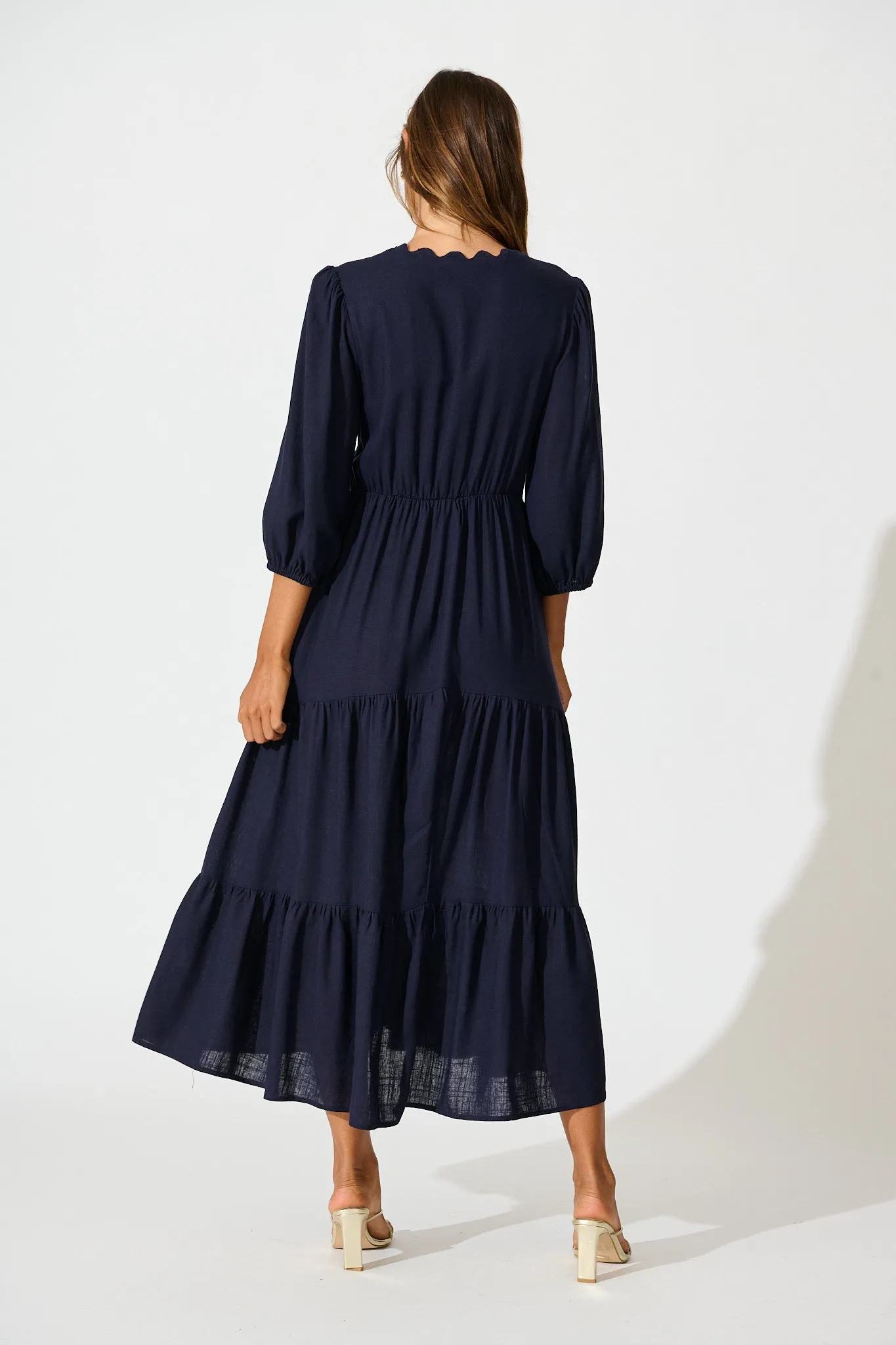Zena Midi Dress in Navy Linen Blend sold by St Frock product image thumbnail 5