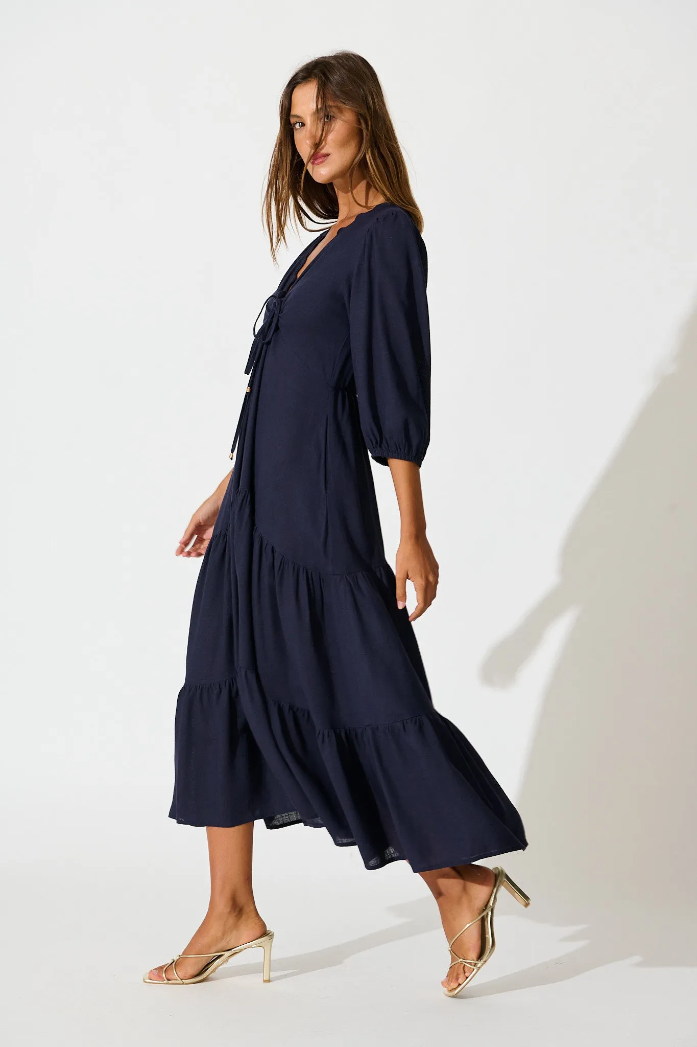 Zena Midi Dress in Navy Linen Blend sold by St Frock product image thumbnail 3