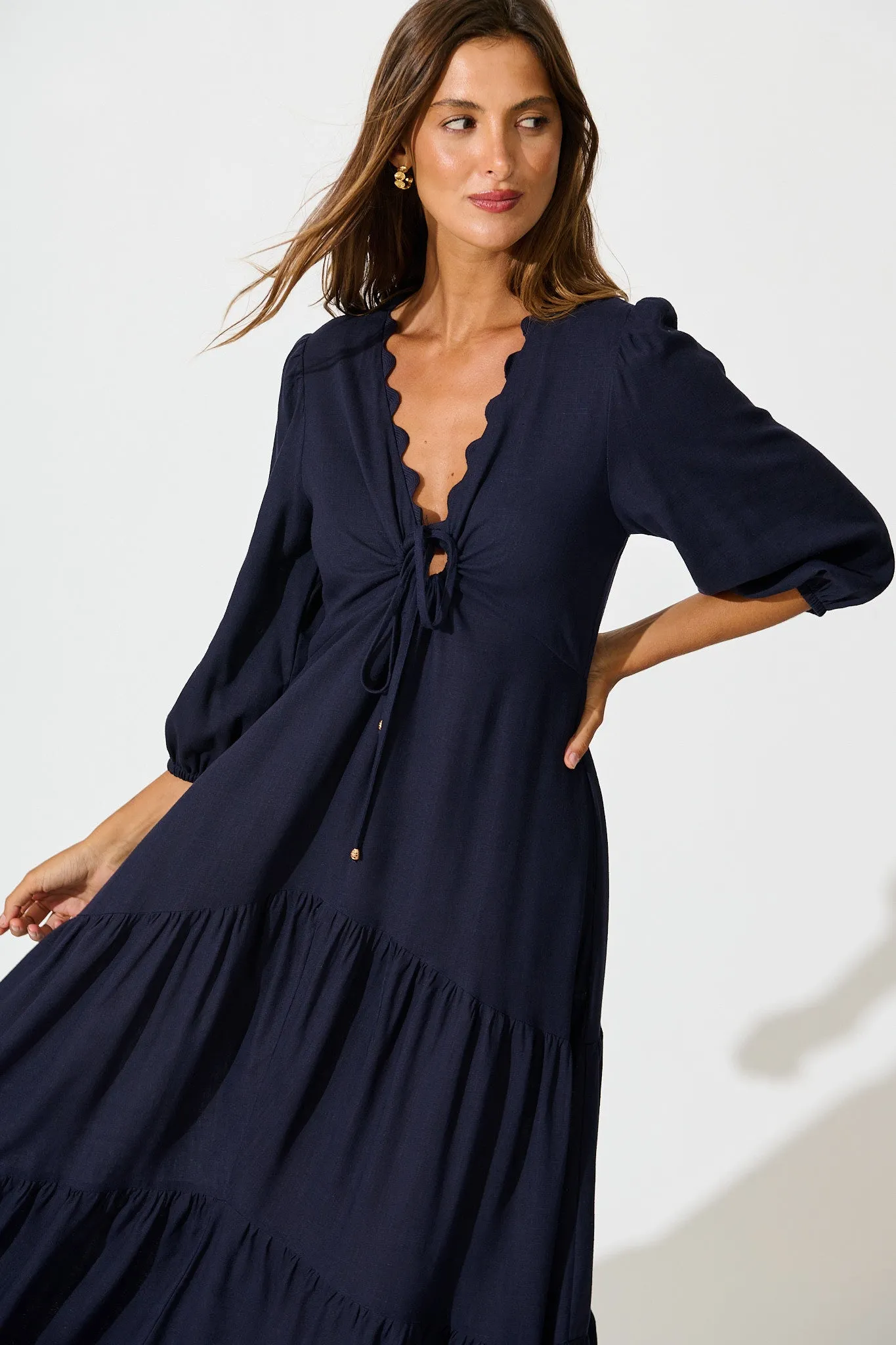 Zena Midi Dress in Navy Linen Blend sold by St Frock product image thumbnail 2