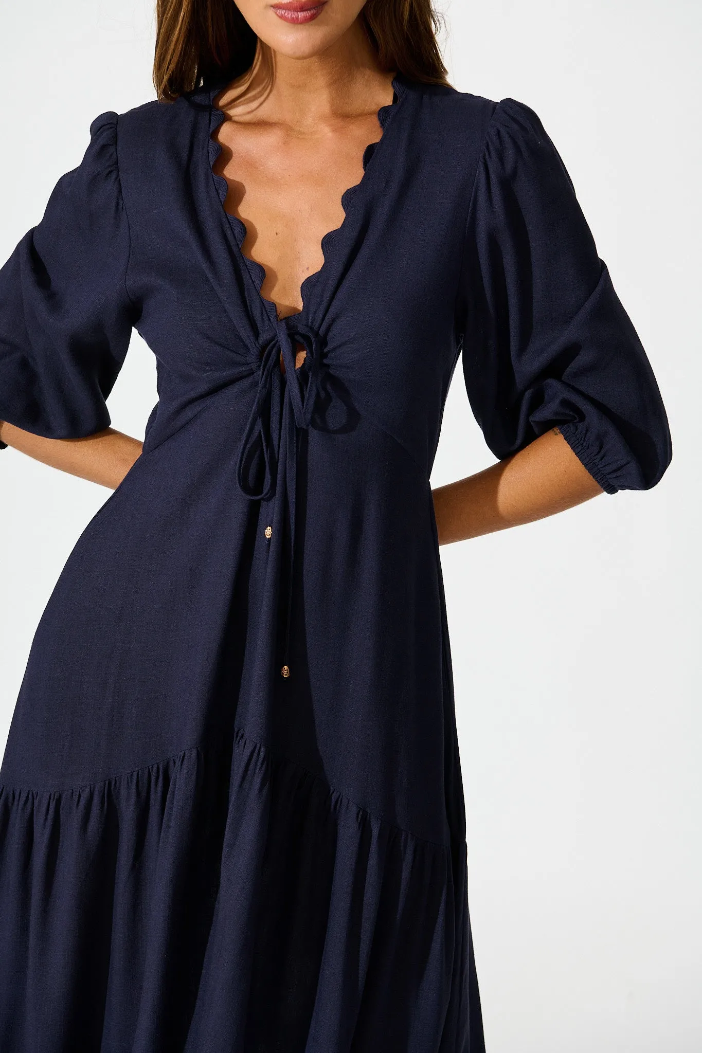 Zena Midi Dress in Navy Linen Blend sold by St Frock product image thumbnail 4