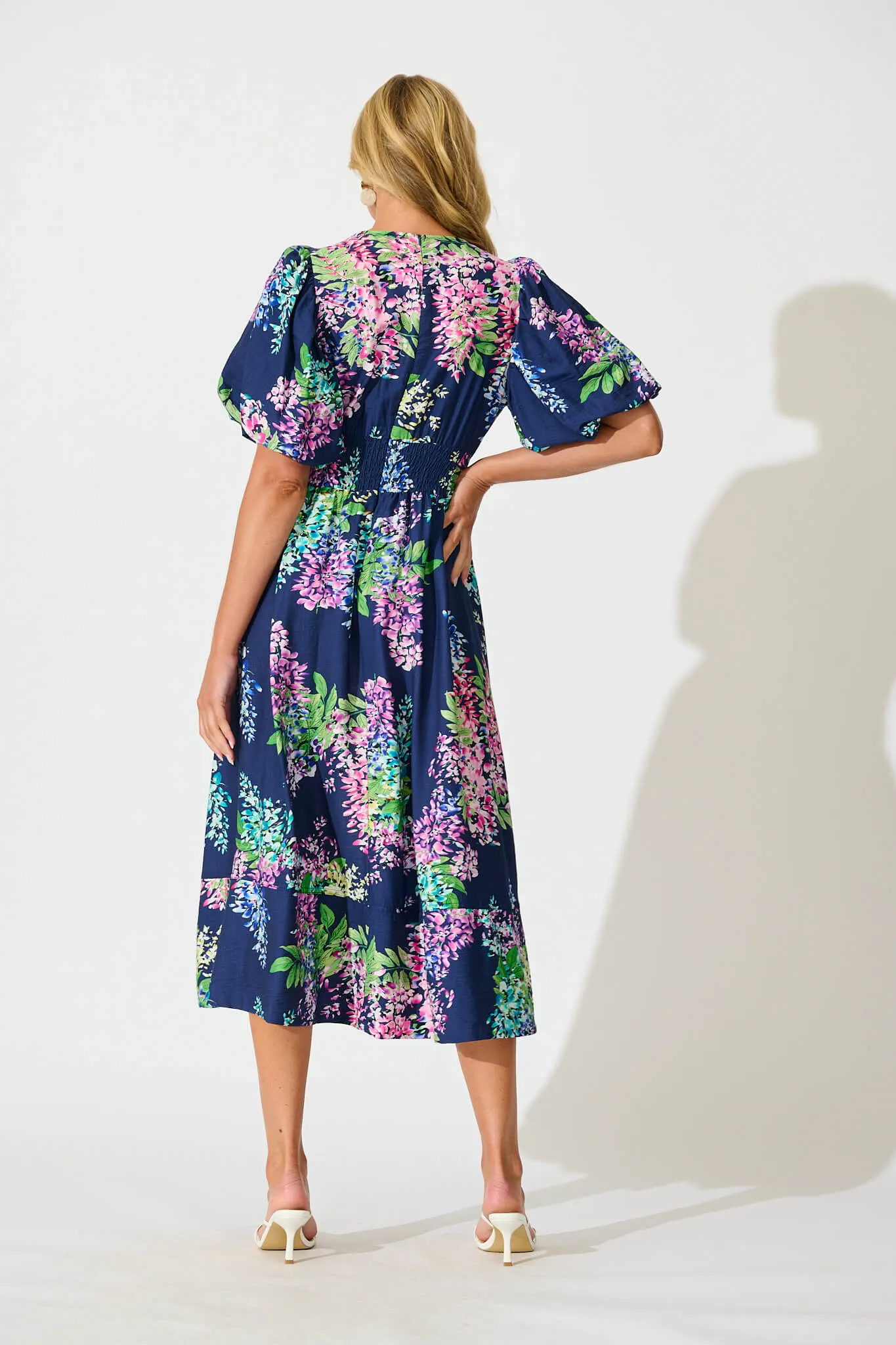 Daydreamer Midi Dress in Navy Wisteria Print sold by St Frock product image thumbnail 4