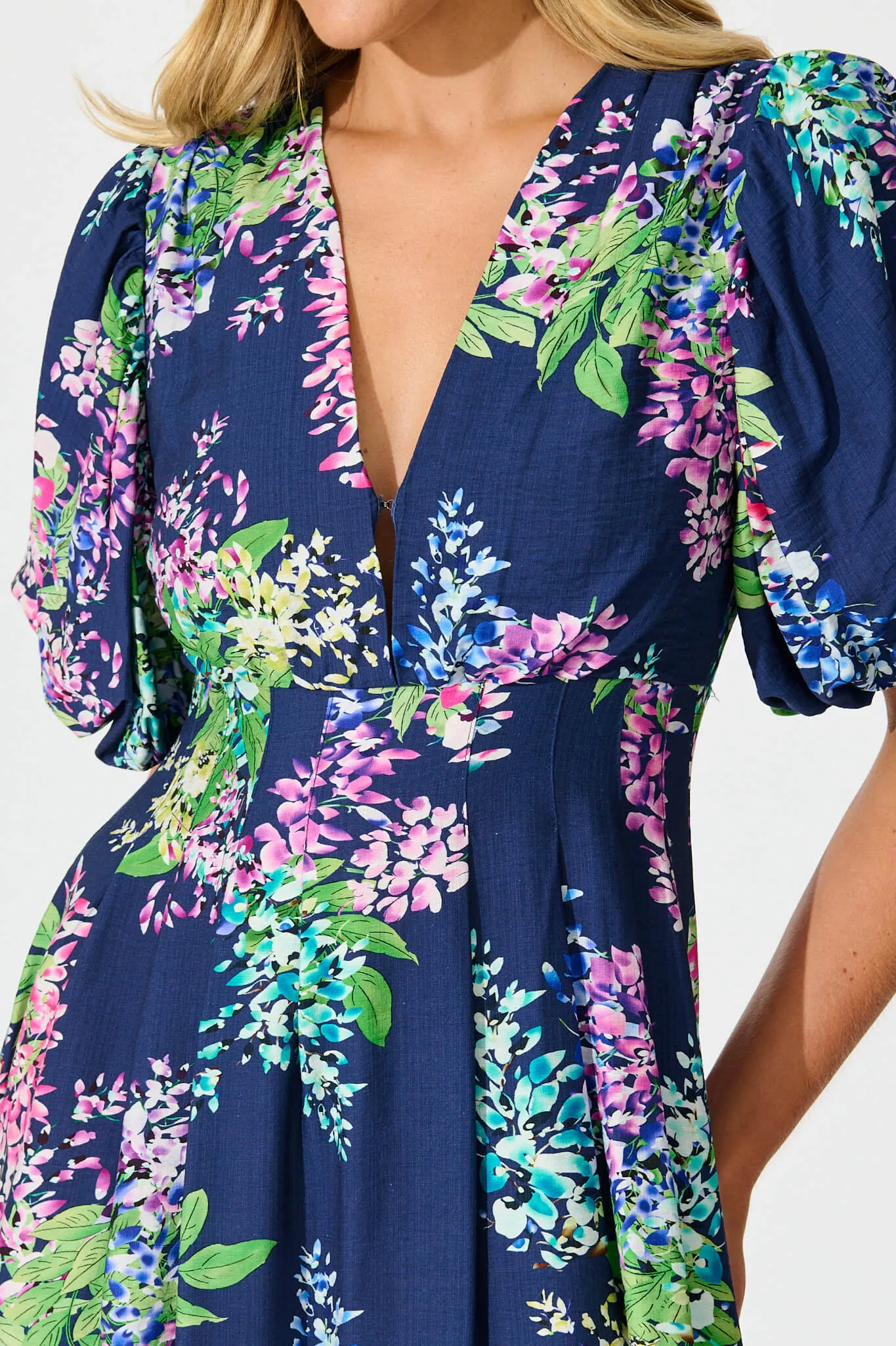 Daydreamer Midi Dress in Navy Wisteria Print sold by St Frock product image thumbnail 5