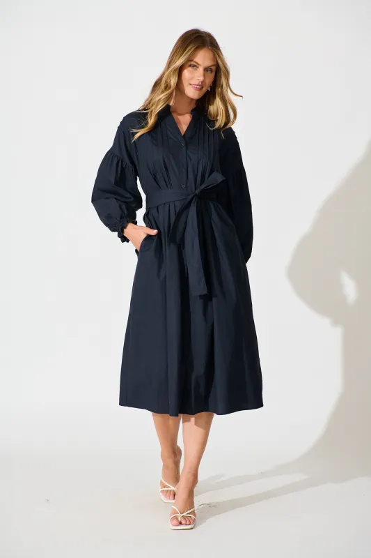 Margot Dress in Navy Cotton sold by St Frock