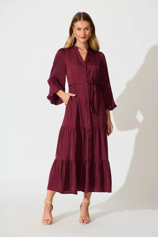 Glimmer Midi Dress in Wine sold by St Frock