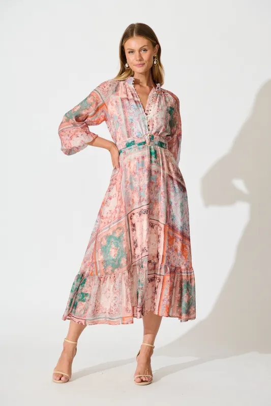 Sardina Midi Dress in Blush and Multi Patchwork Print sold by St Frock